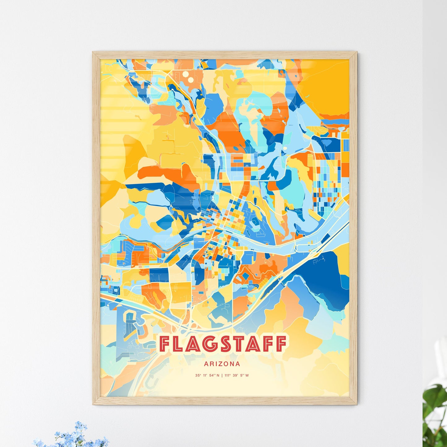 Colorful Flagstaff Arizona Fine Art Map Blue Orange