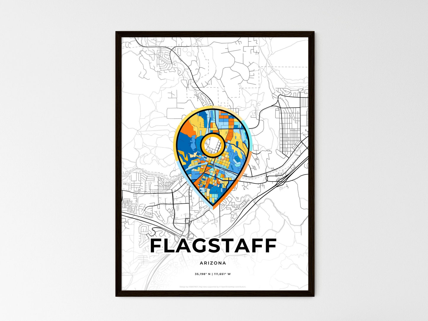 Flagstaff Arizona wedding art map with pointer icon
