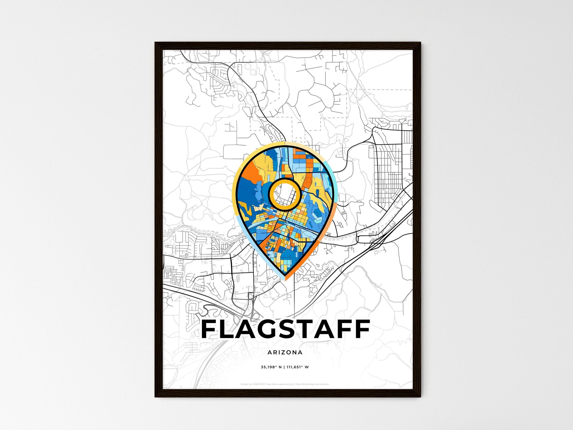 Flagstaff Arizona wedding art map with pointer icon