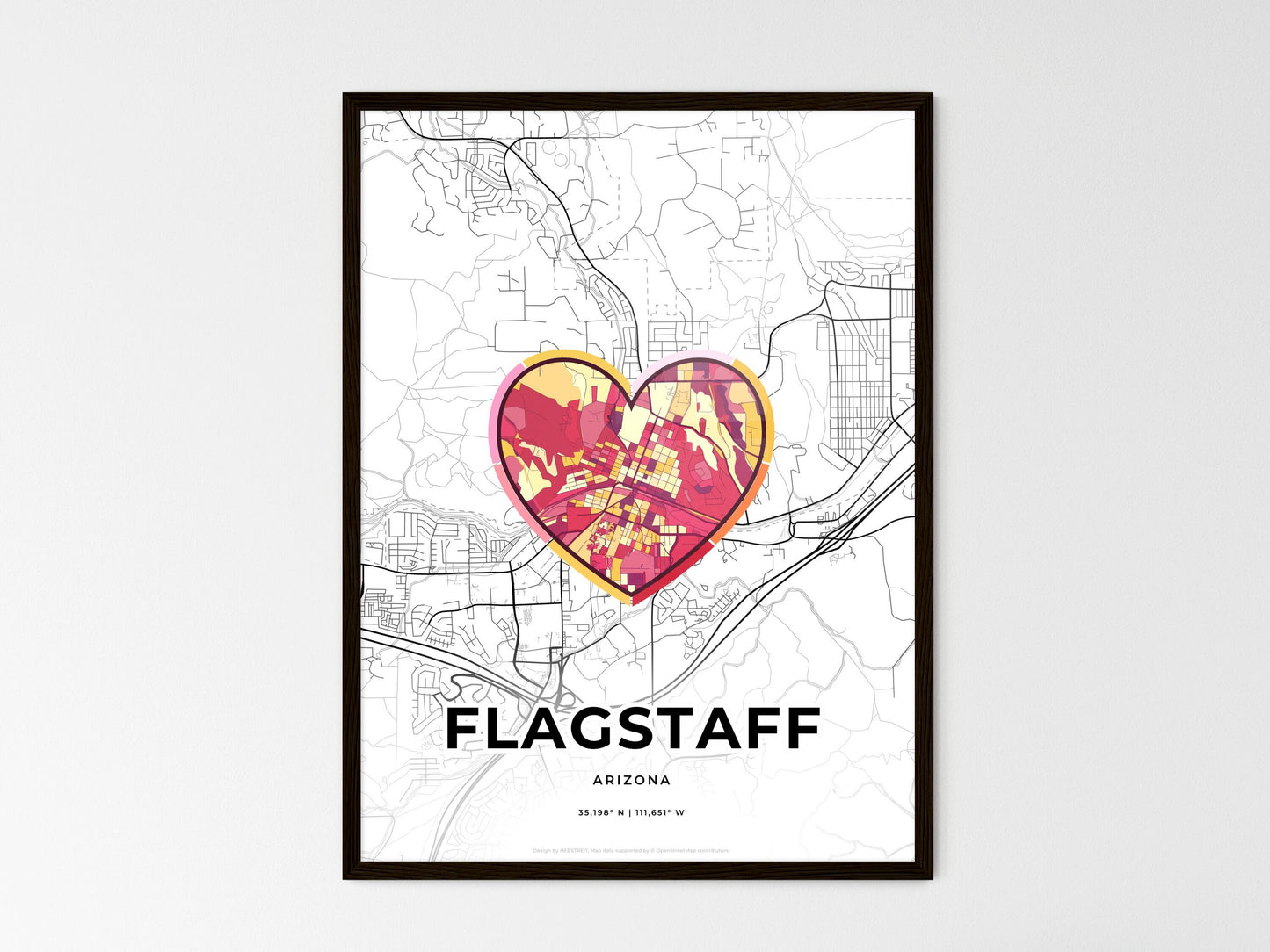 Flagstaff Arizona wedding art map with heart icon