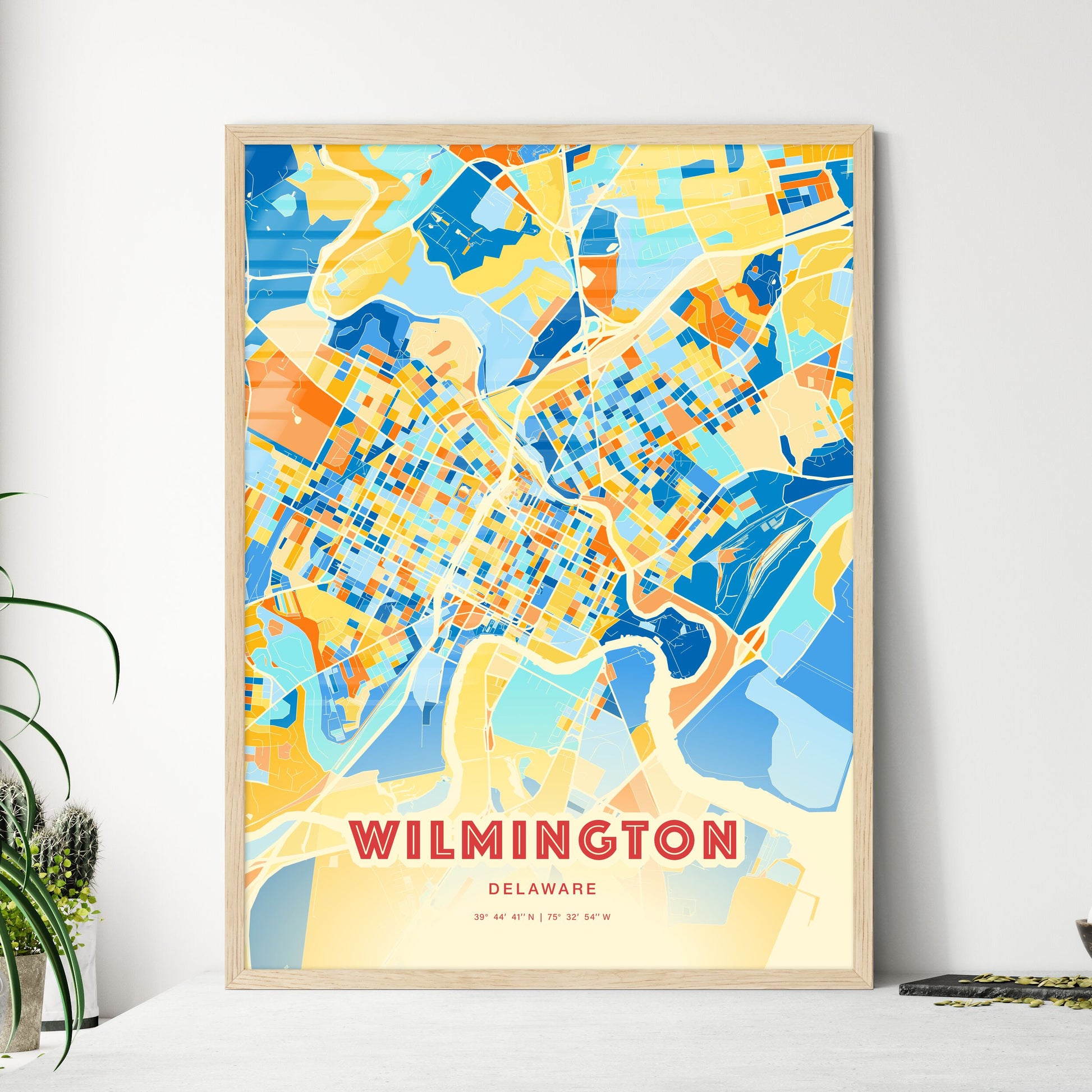 Colorful Wilmington Delaware Fine Art Map Blue Orange