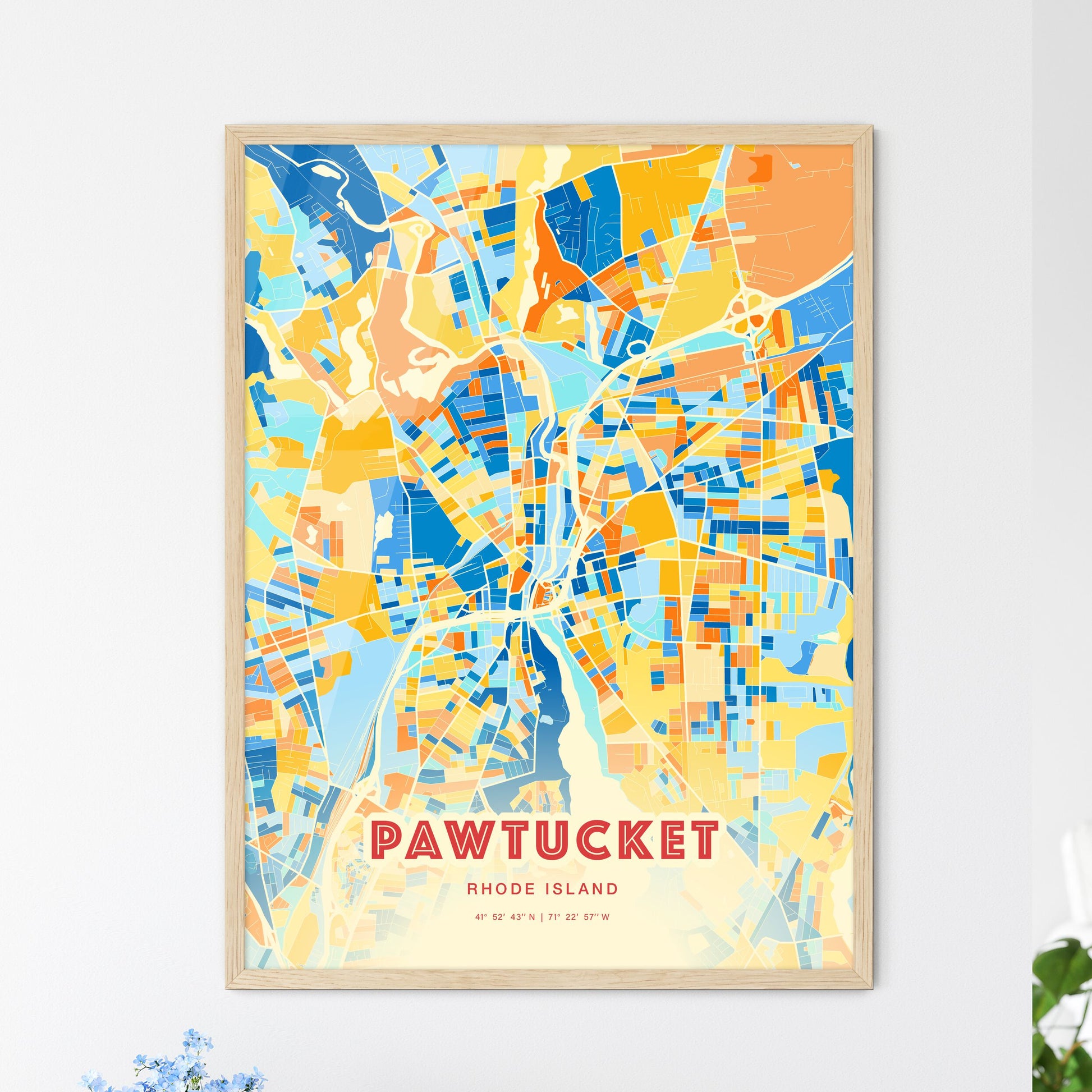 Colorful Pawtucket Rhode Island Fine Art Map Blue Orange