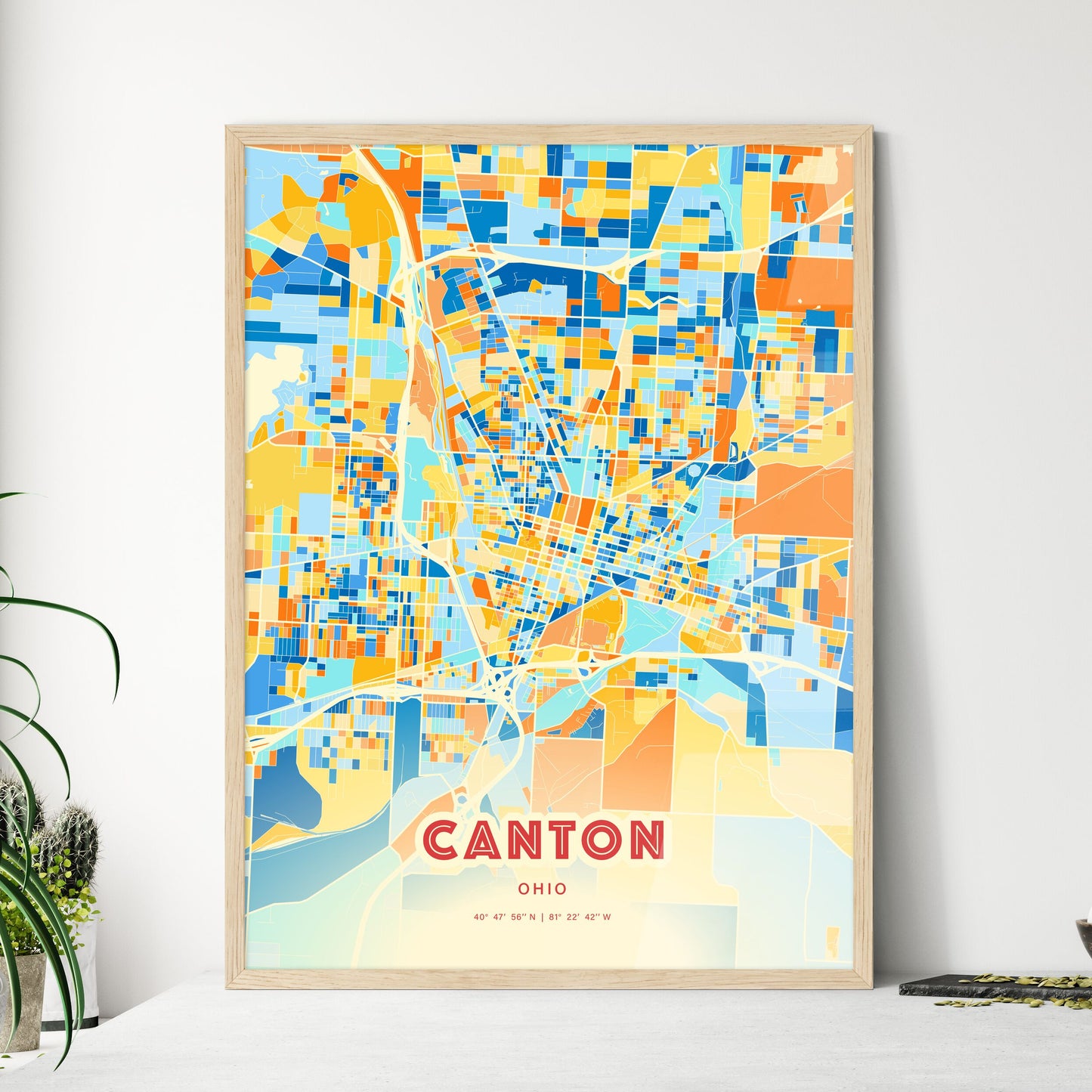 Colorful Canton Ohio Fine Art Map Blue Orange