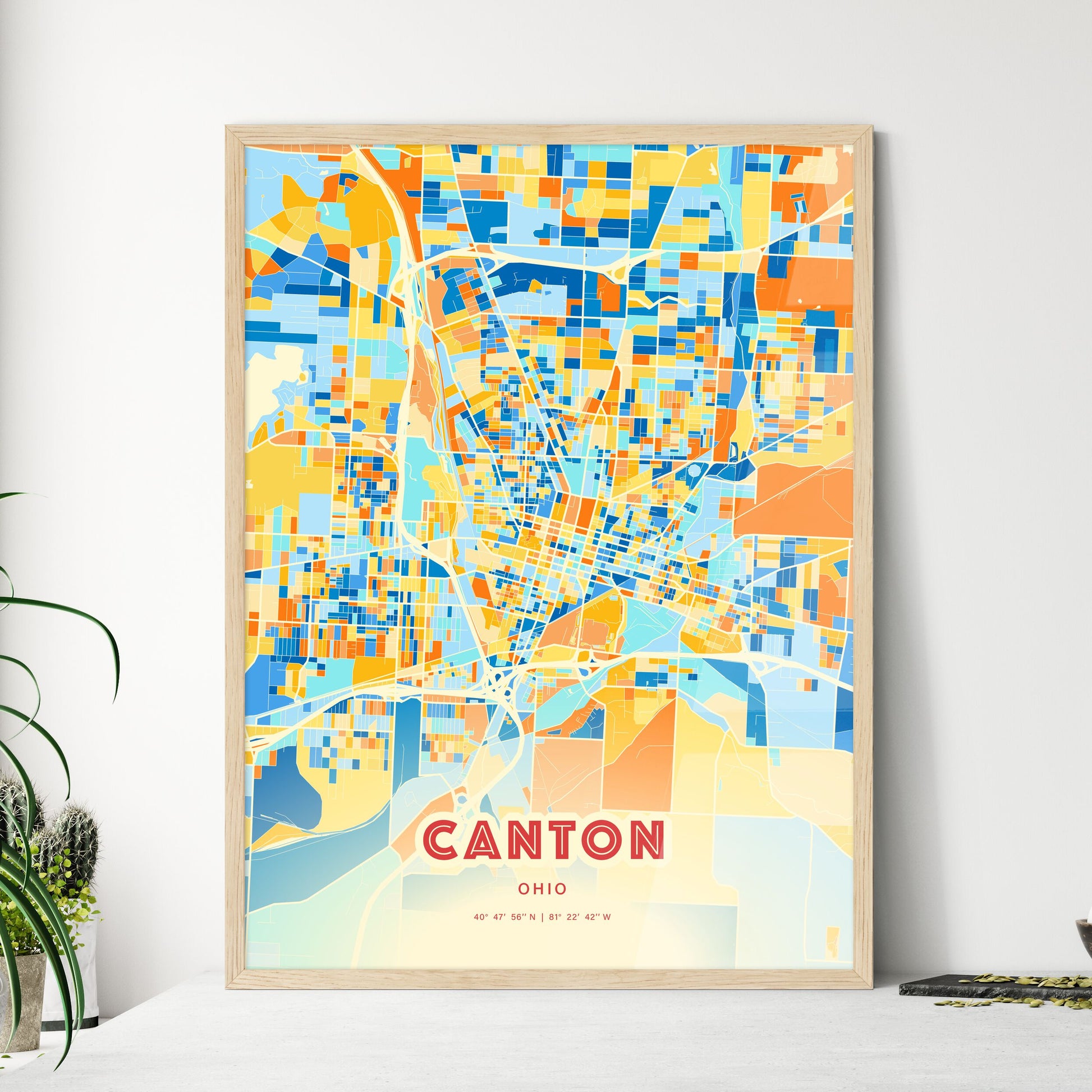 Colorful Canton Ohio Fine Art Map Blue Orange