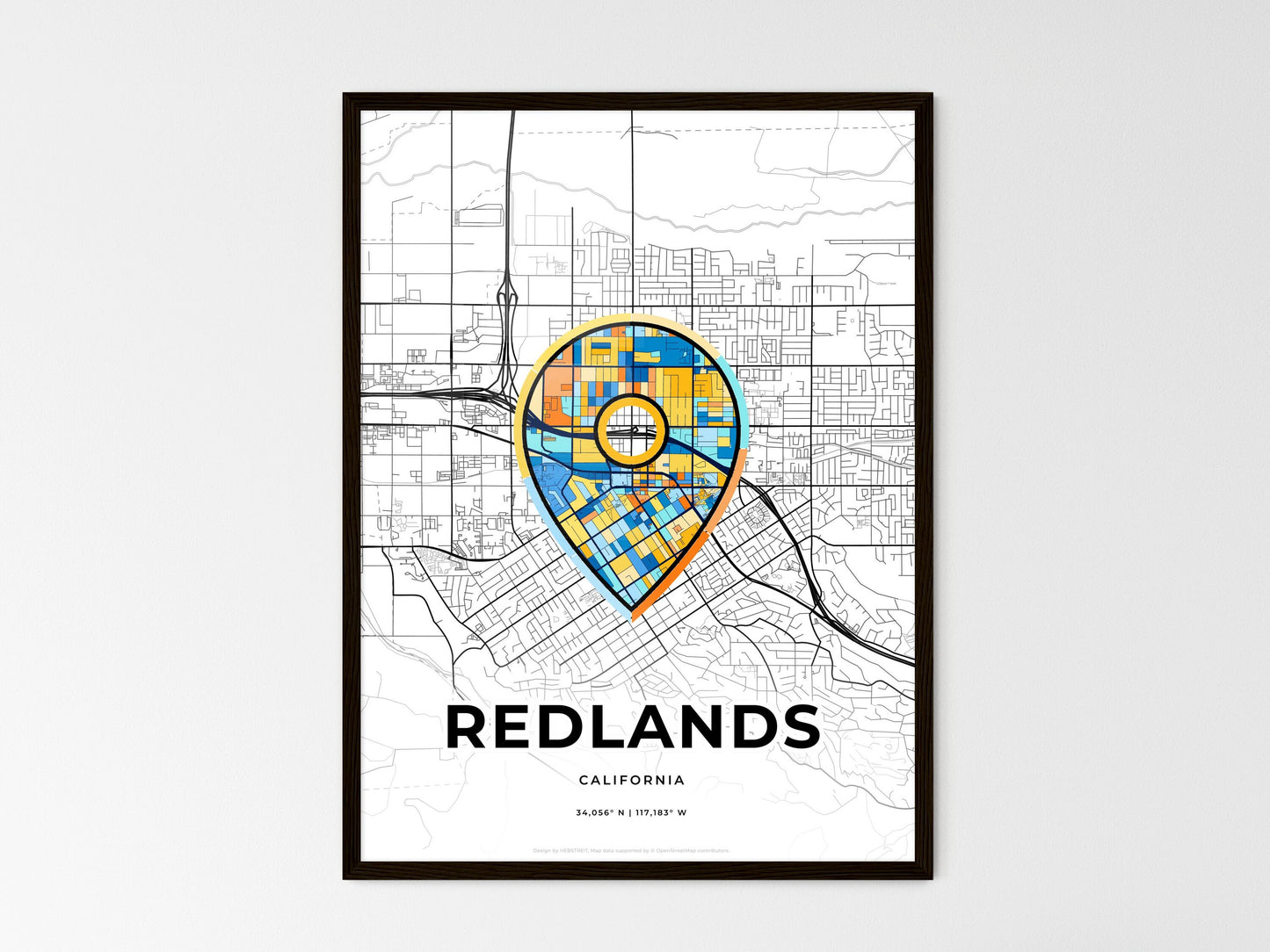 Redlands California wedding art map with pointer icon