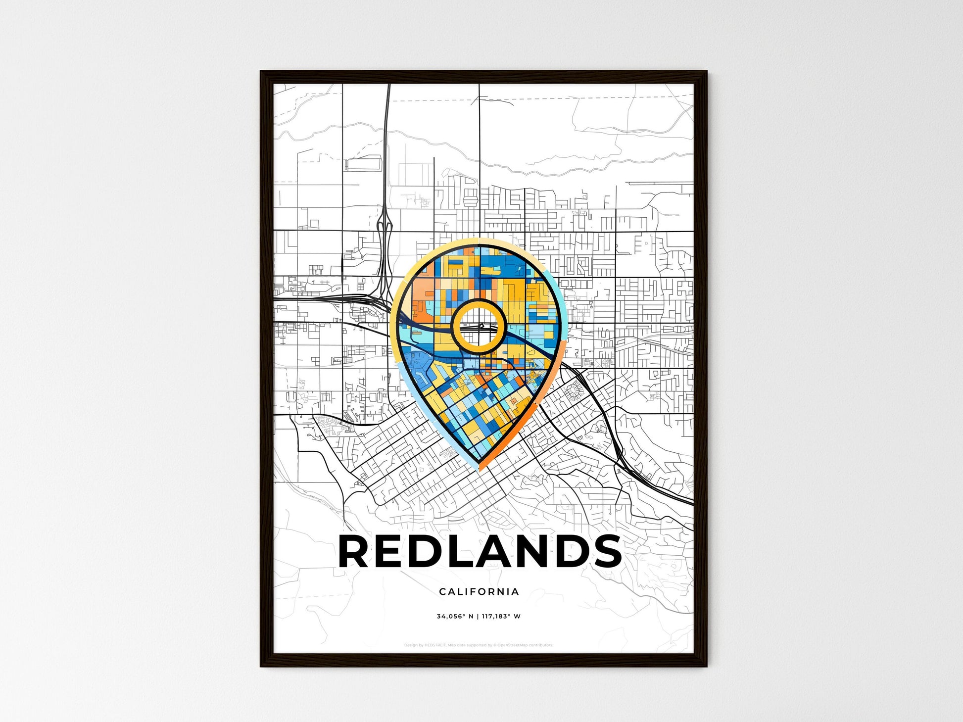Redlands California wedding art map with pointer icon
