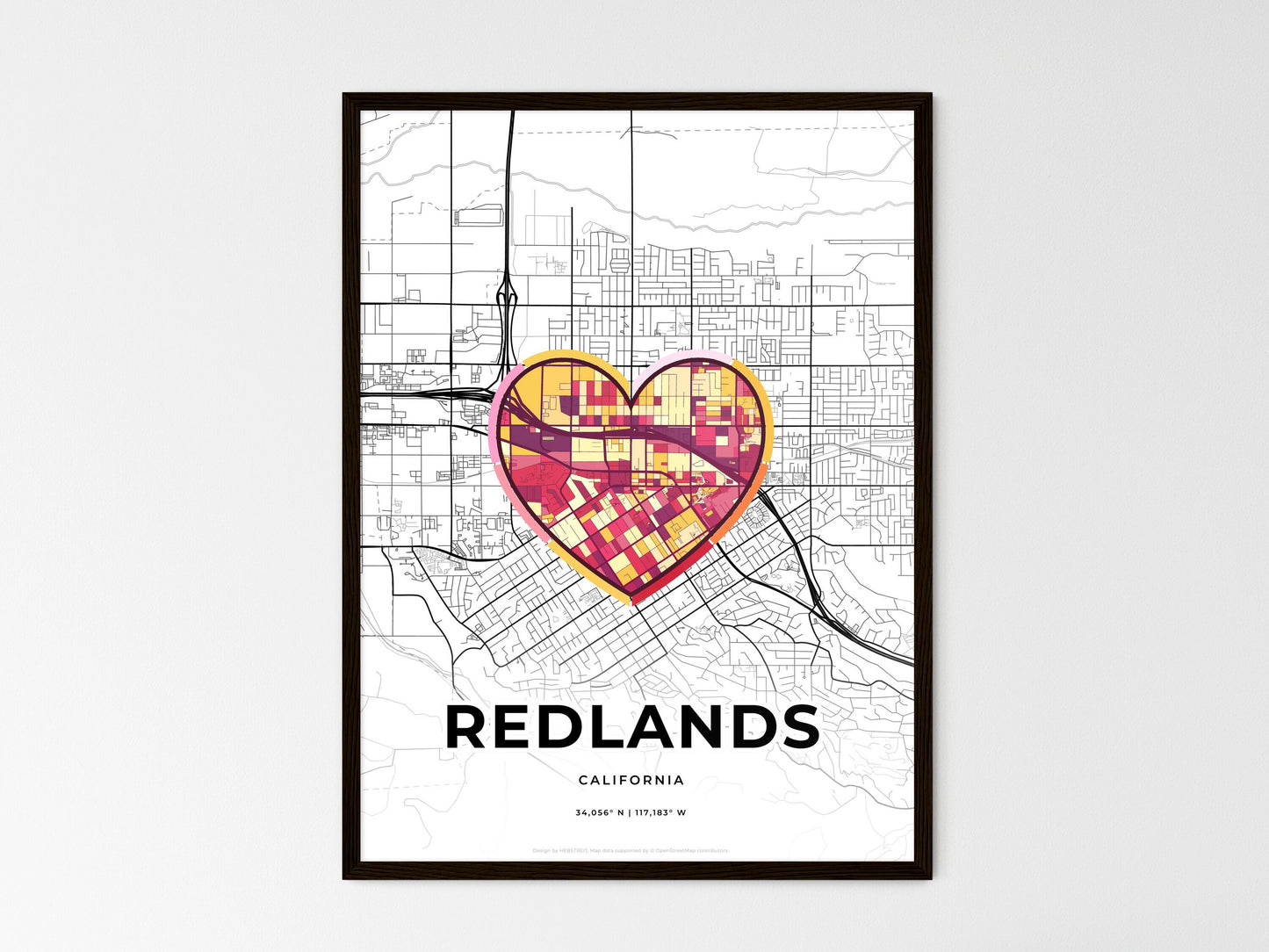 Redlands California wedding art map with heart icon