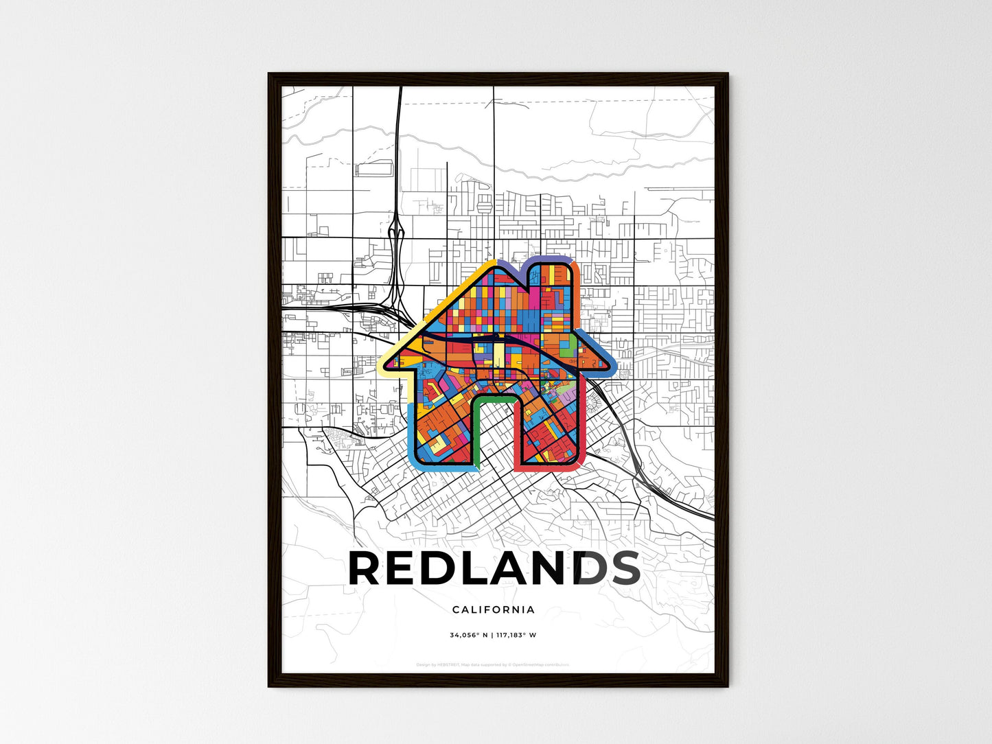 Redlands California wedding art map with home icon