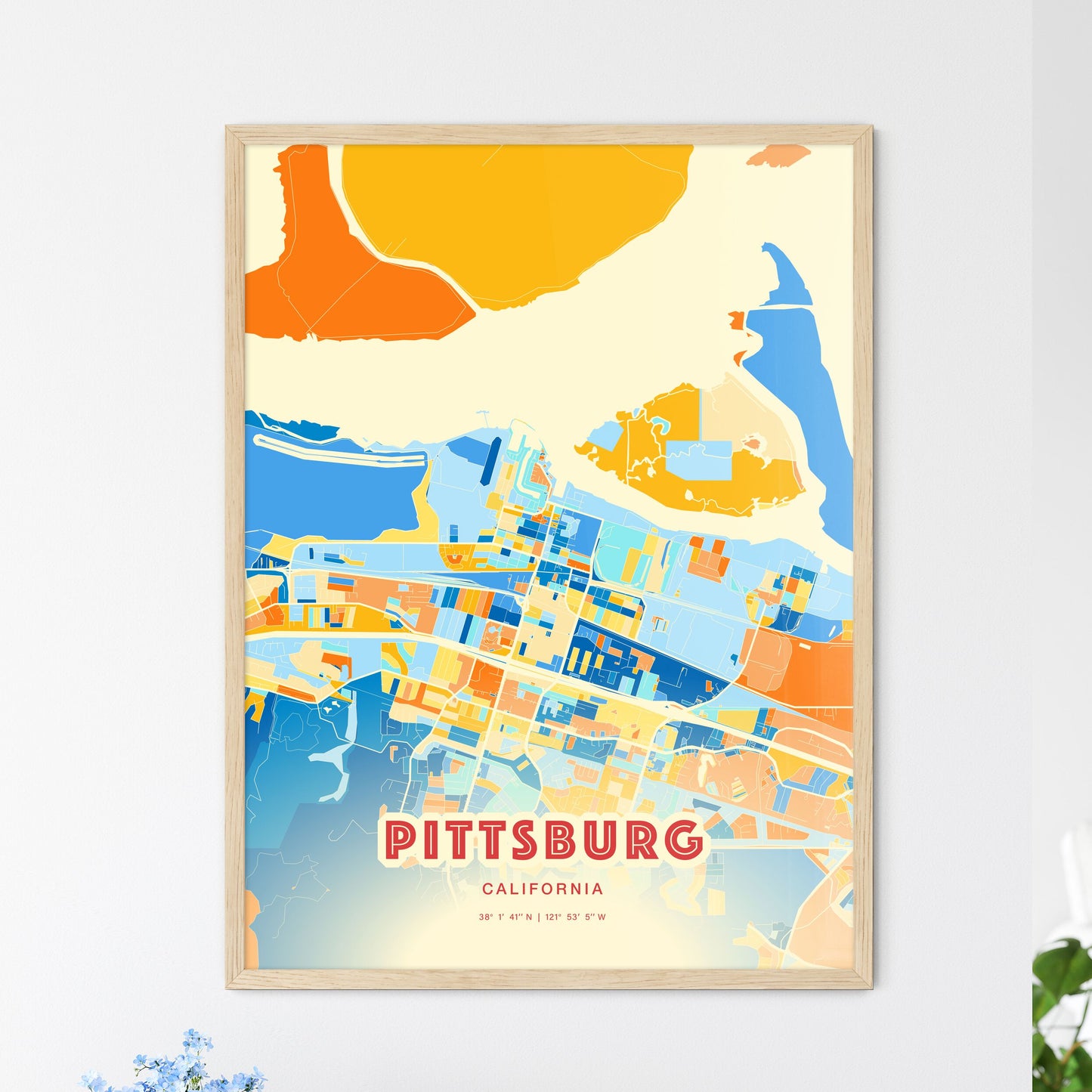 Colorful Pittsburg California Fine Art Map Blue Orange