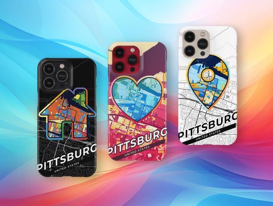 Pittsburg California slim phone case with colorful icon. Birthday, wedding or housewarming gift. Couple match cases.