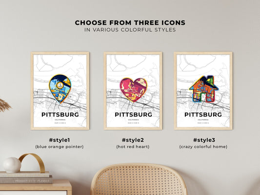 Pittsburg California maps with colorful icons