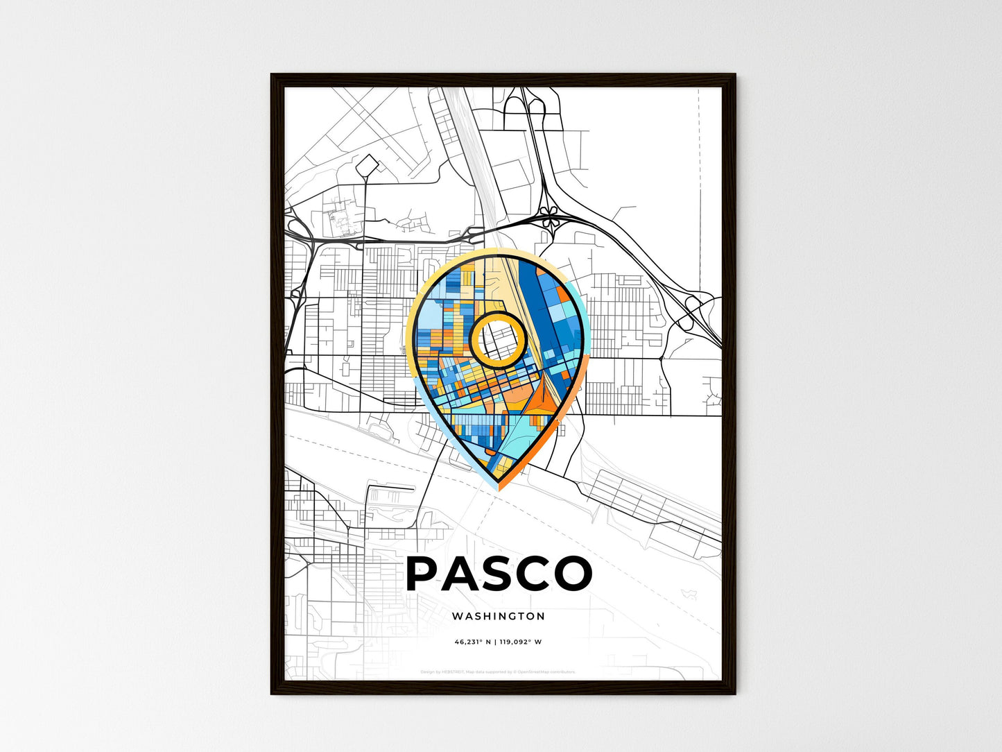 Pasco Washington wedding art map with pointer icon