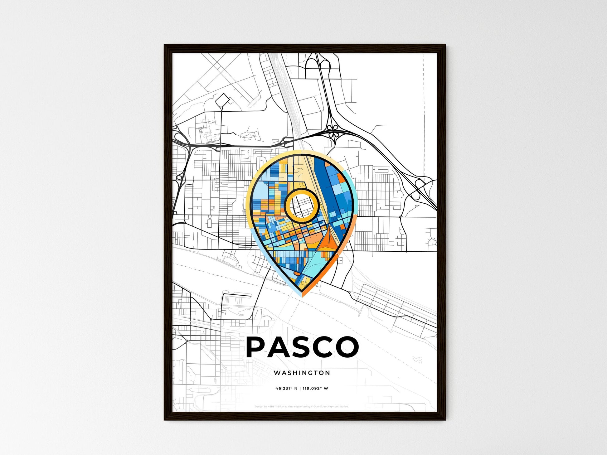 Pasco Washington wedding art map with pointer icon