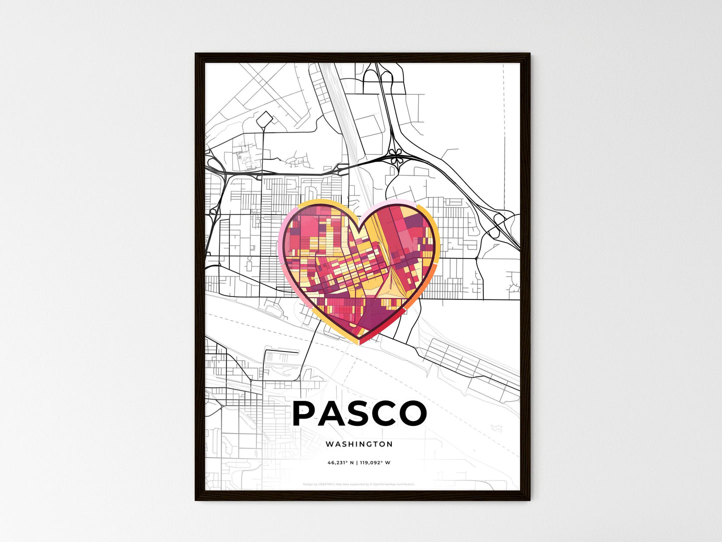 Pasco Washington wedding art map with heart icon
