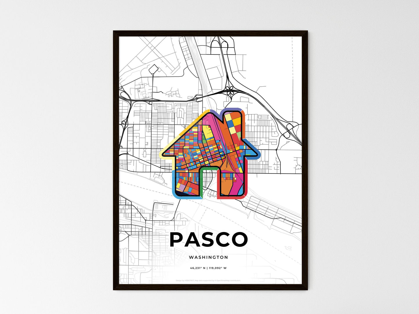 Pasco Washington wedding art map with home icon
