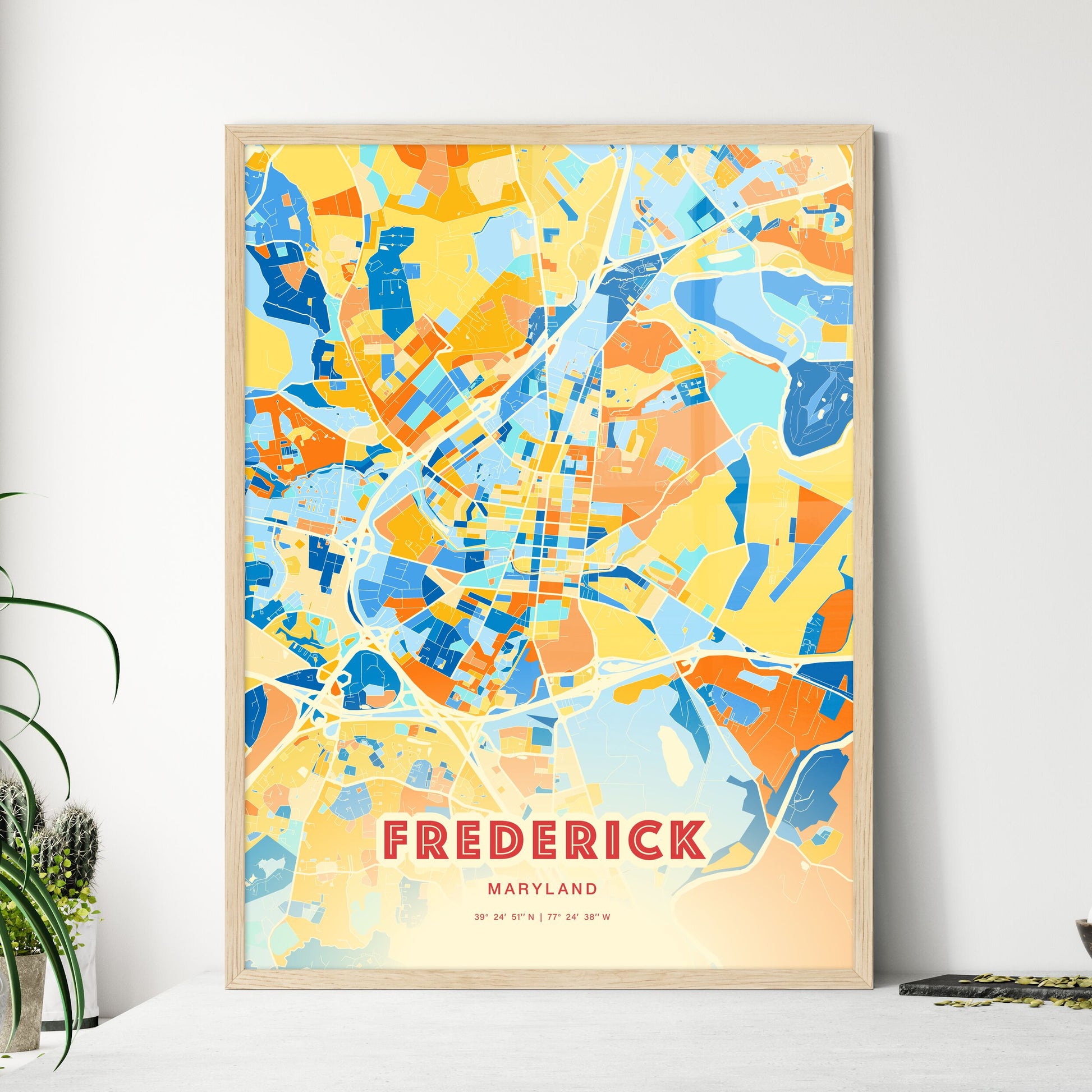 Colorful Frederick Maryland Fine Art Map Blue Orange