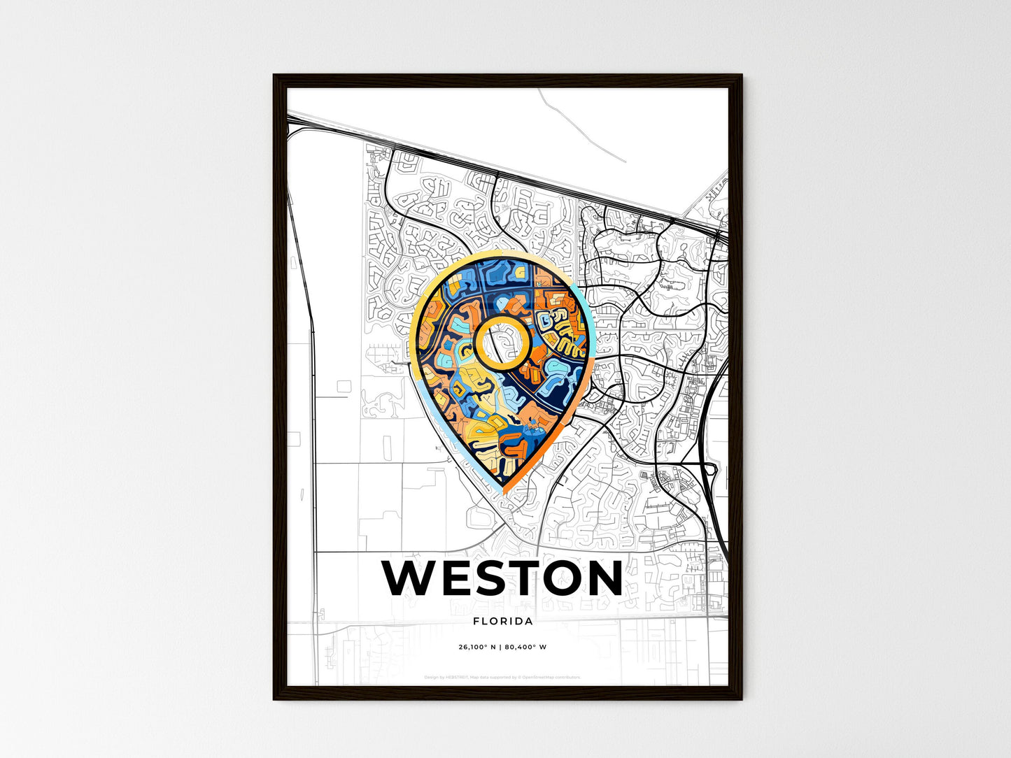 Weston Florida wedding art map with pointer icon