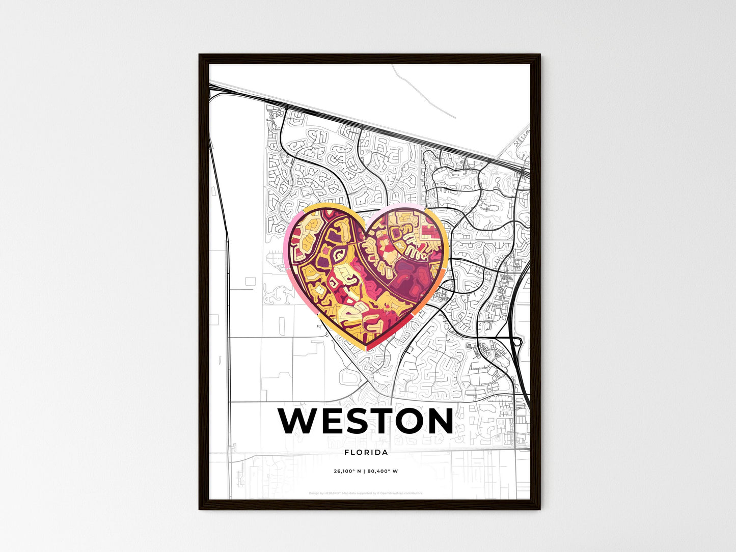 Weston Florida wedding art map with heart icon