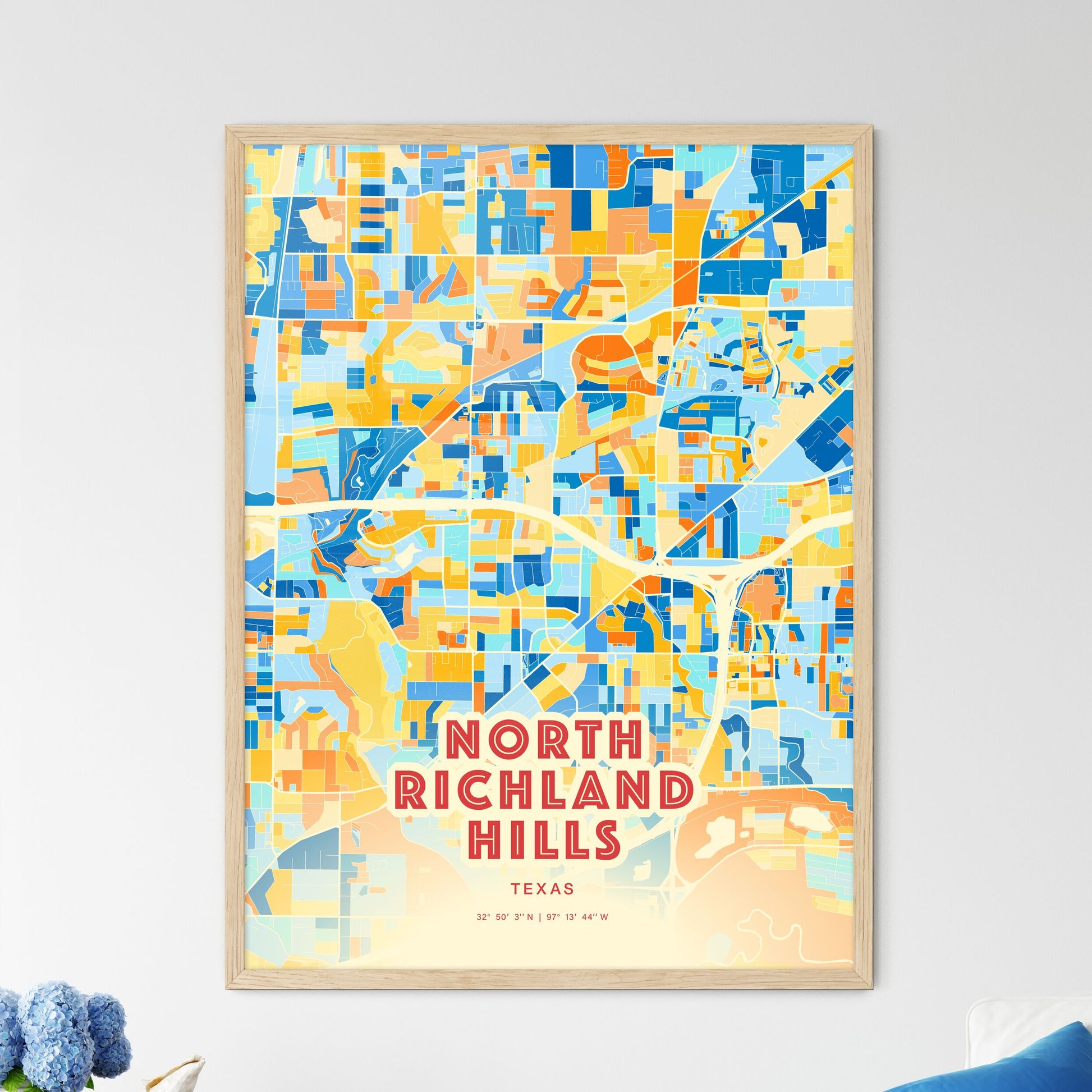 Colorful NORTH RICHLAND HILLS TEXAS Fine Art Map Blue Orange