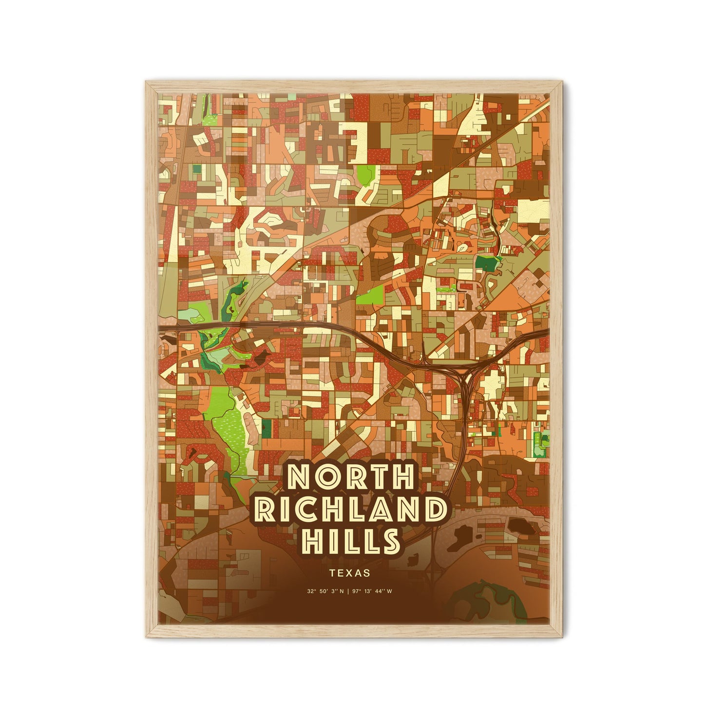 Colorful NORTH RICHLAND HILLS TEXAS Fine Art Map Farmhouse