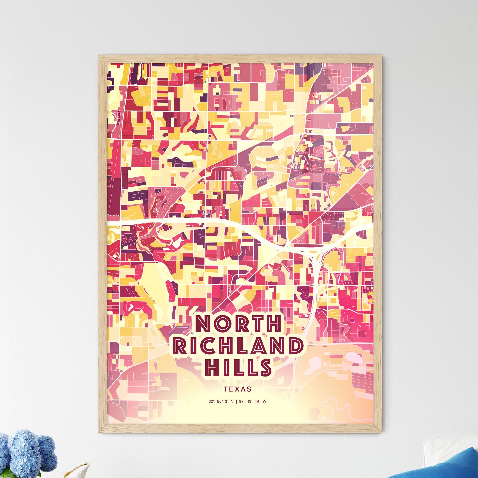 Colorful NORTH RICHLAND HILLS TEXAS Fine Art Map Hot Red