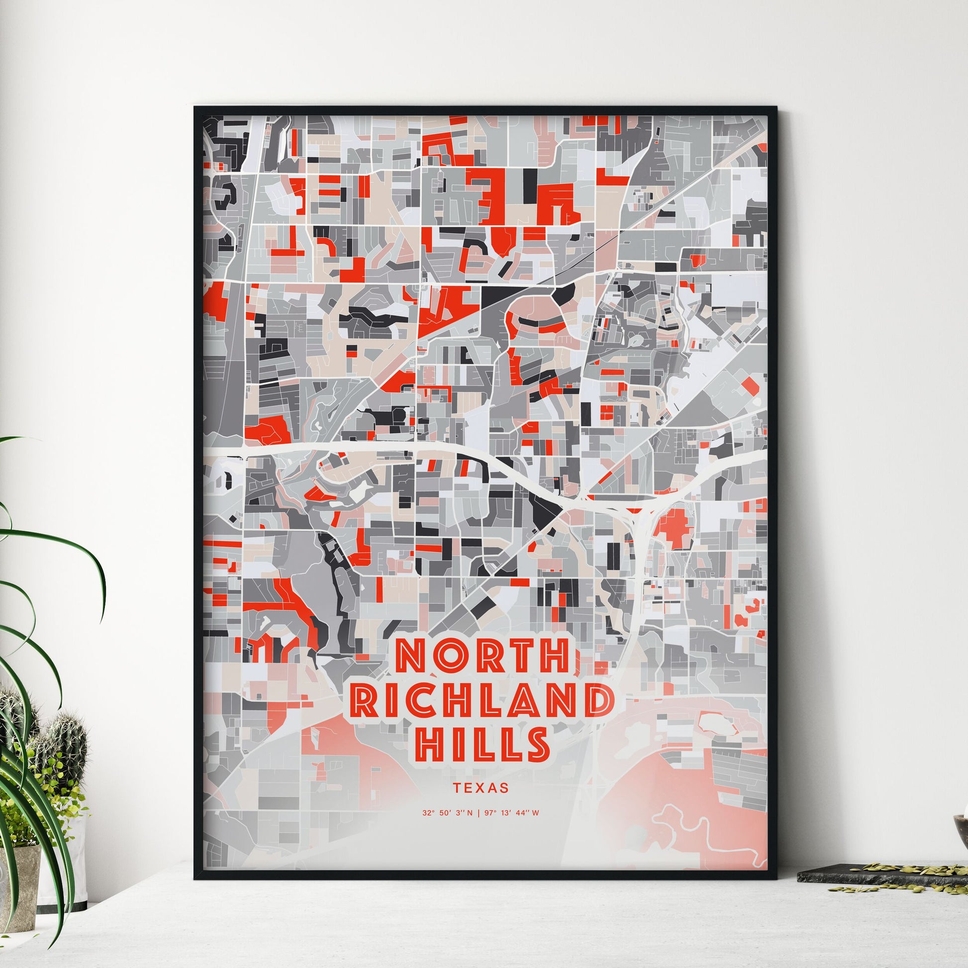 Colorful NORTH RICHLAND HILLS TEXAS Fine Art Map Modern