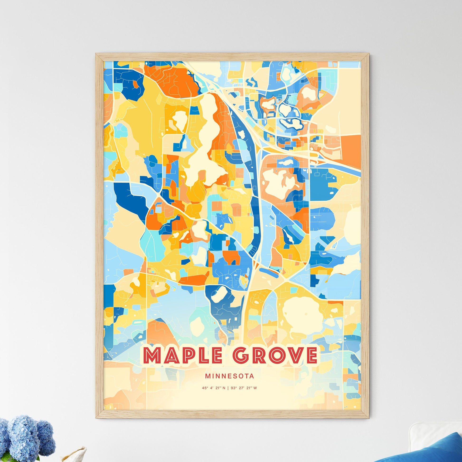 Colorful MAPLE GROVE MINNESOTA Fine Art Map Blue Orange