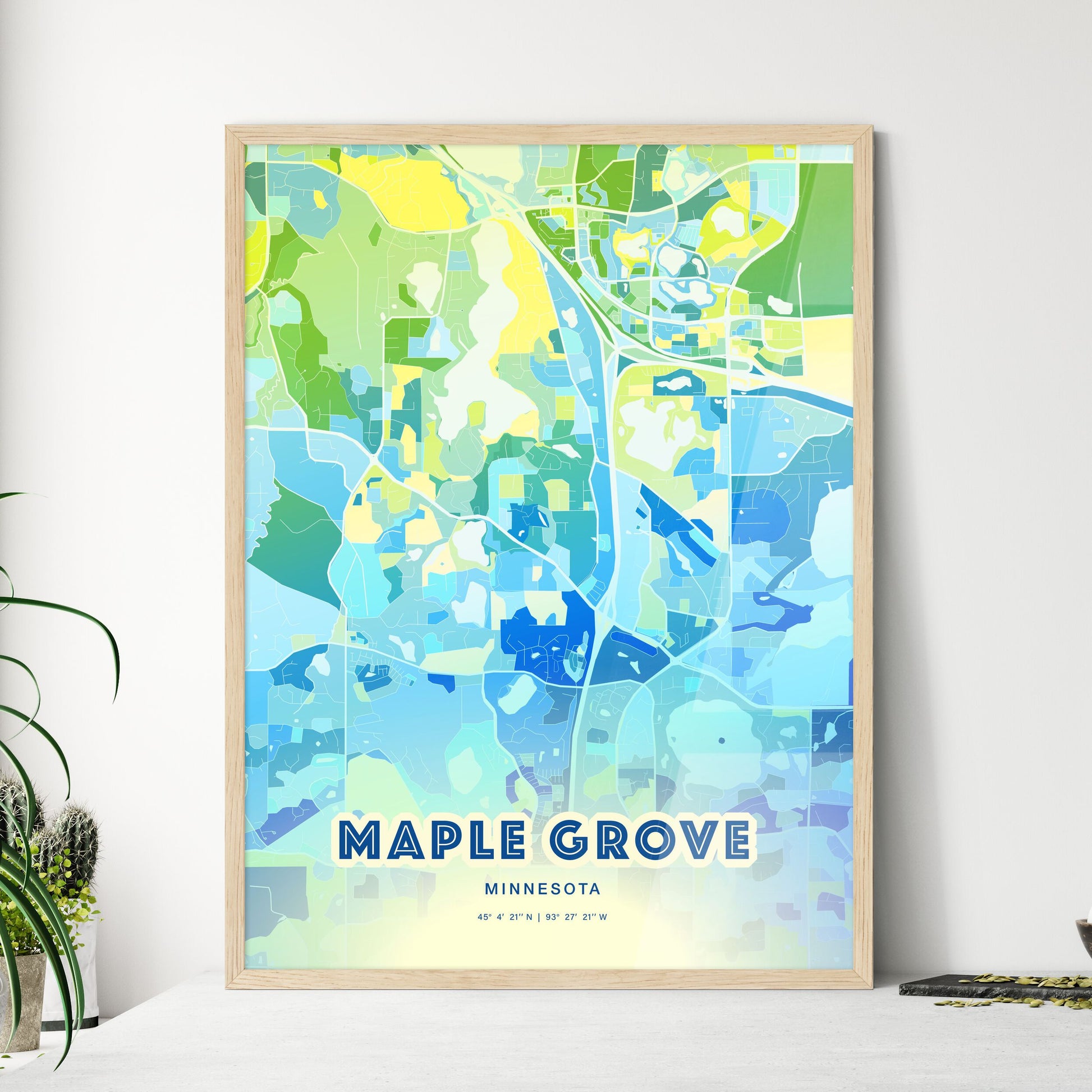 Colorful MAPLE GROVE MINNESOTA Fine Art Map Cool Blue