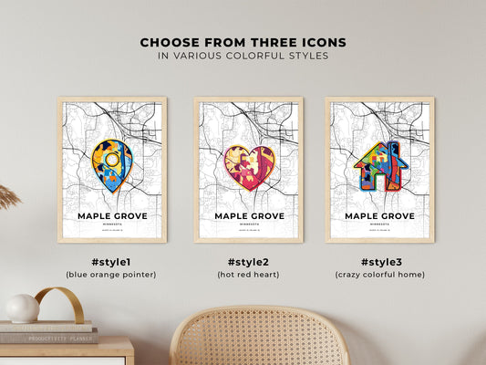 Maple Grove Minnesota maps with colorful icons