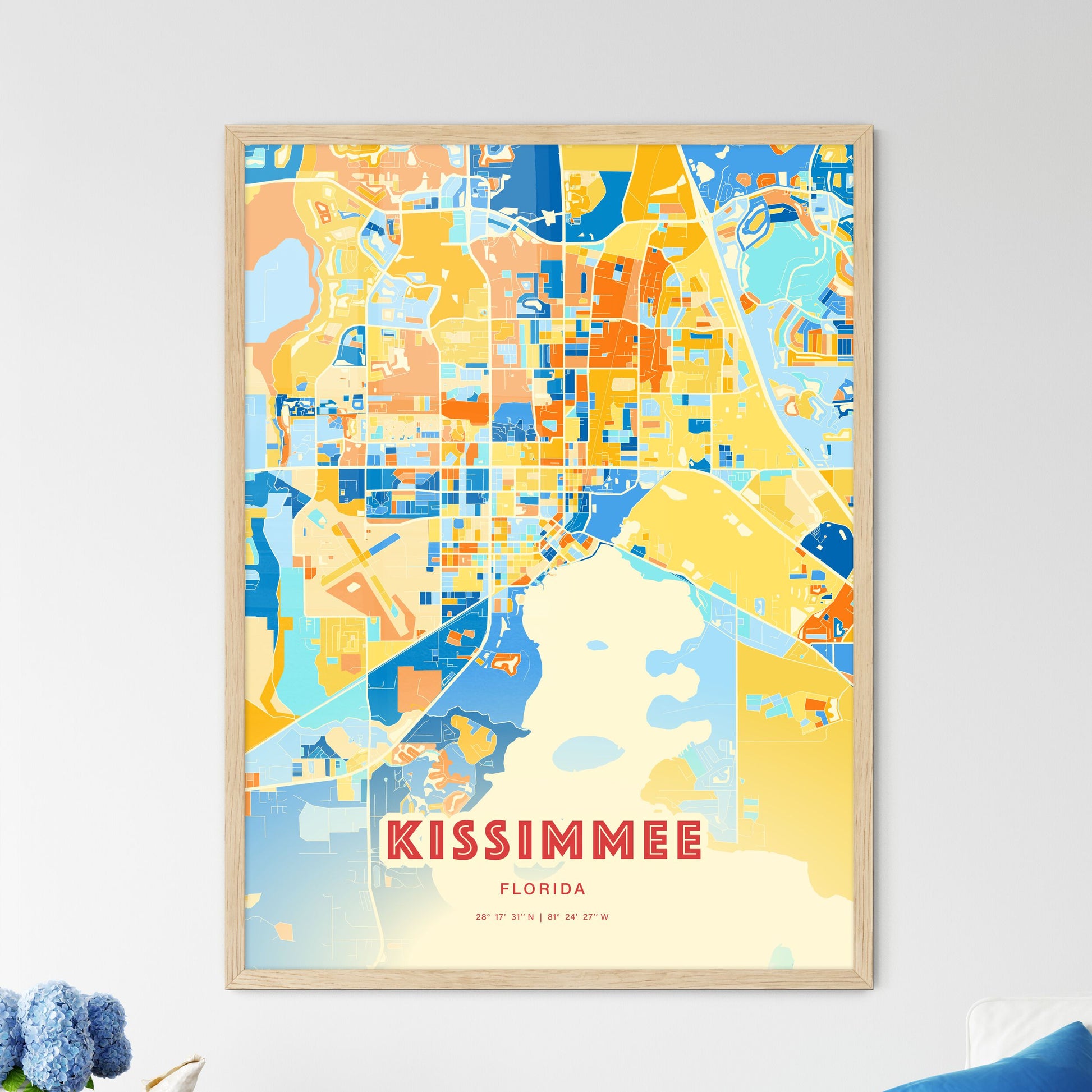 Colorful Kissimmee Florida Fine Art Map Blue Orange