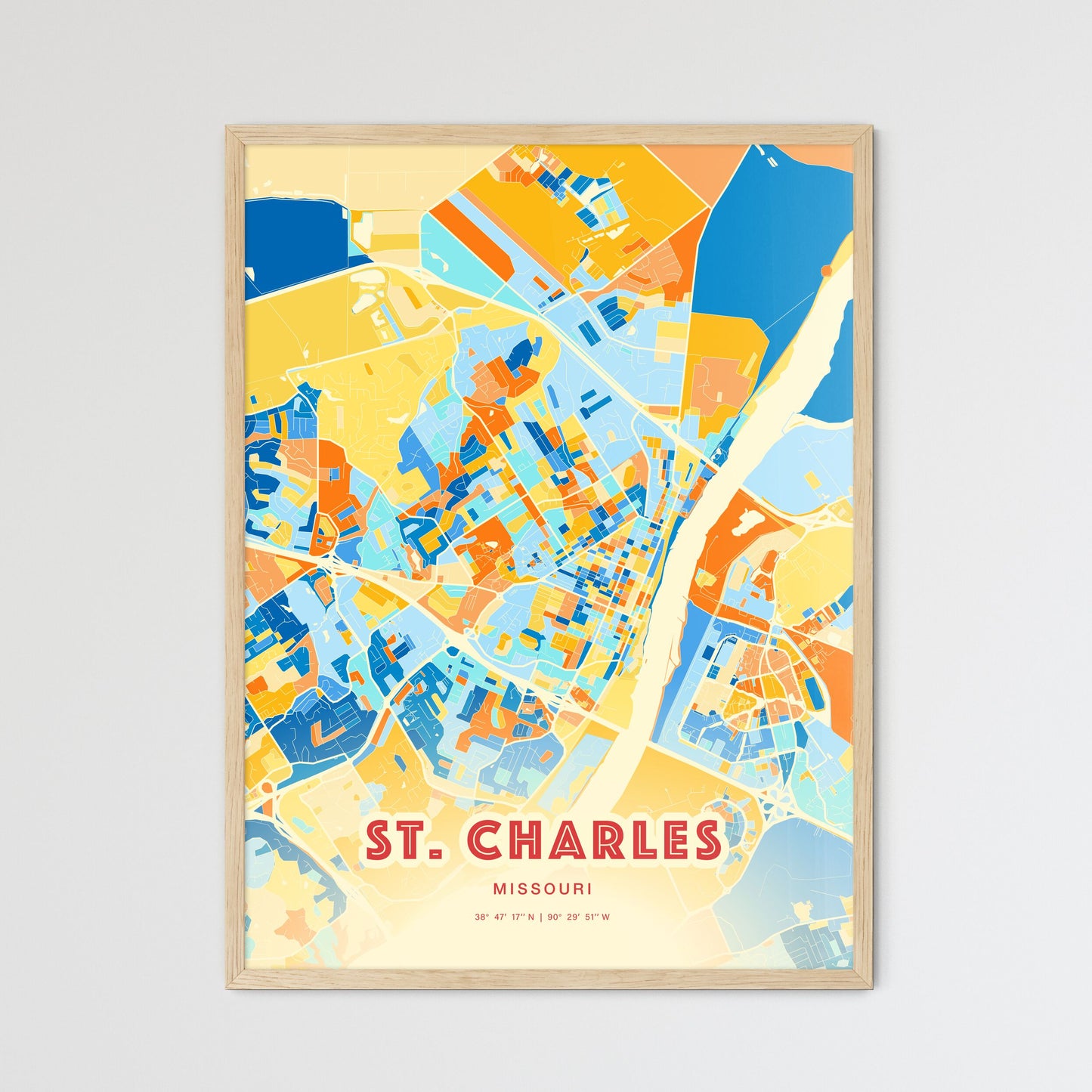 Colorful ST. CHARLES MISSOURI Fine Art Map Blue Orange