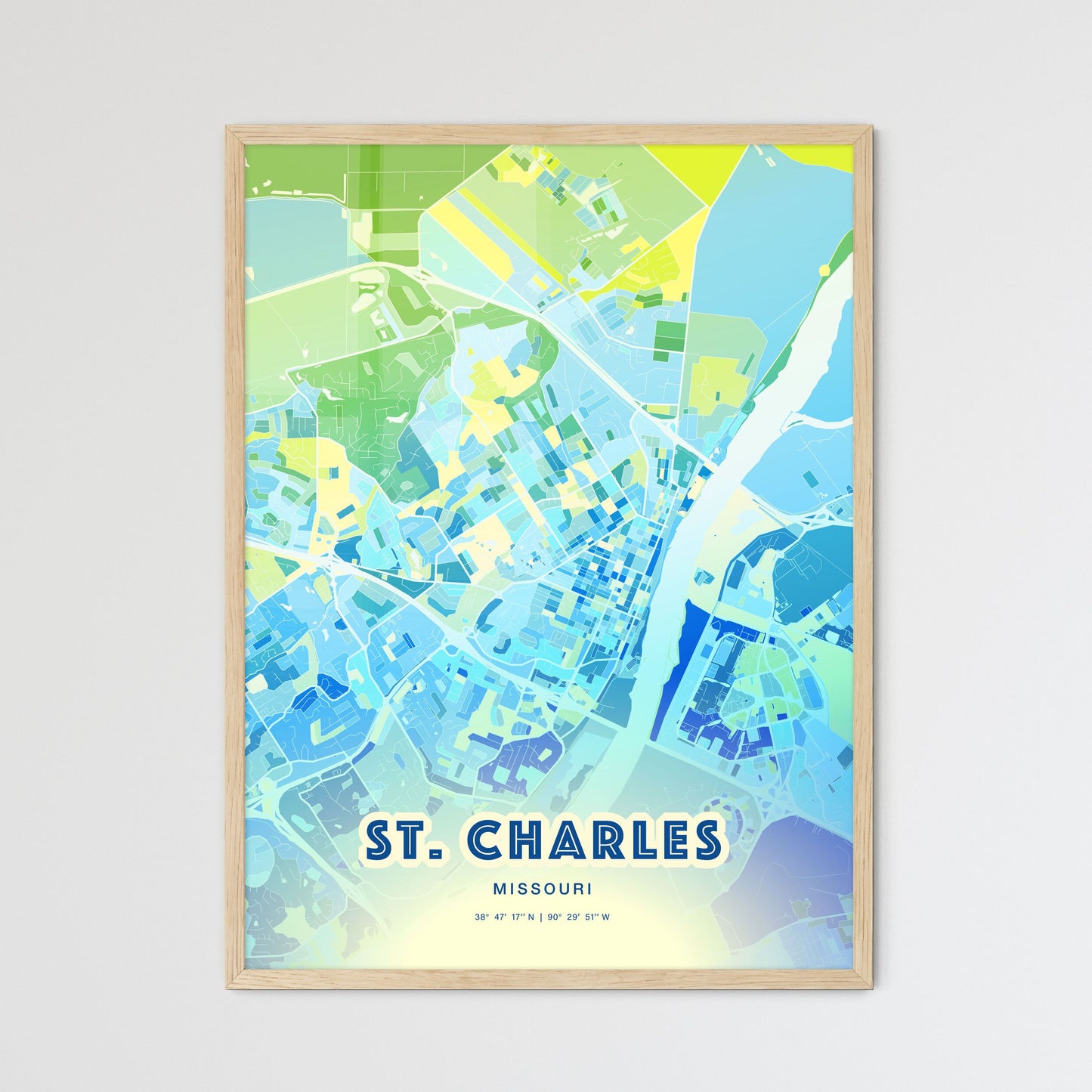 Colorful ST. CHARLES MISSOURI Fine Art Map Cool Blue