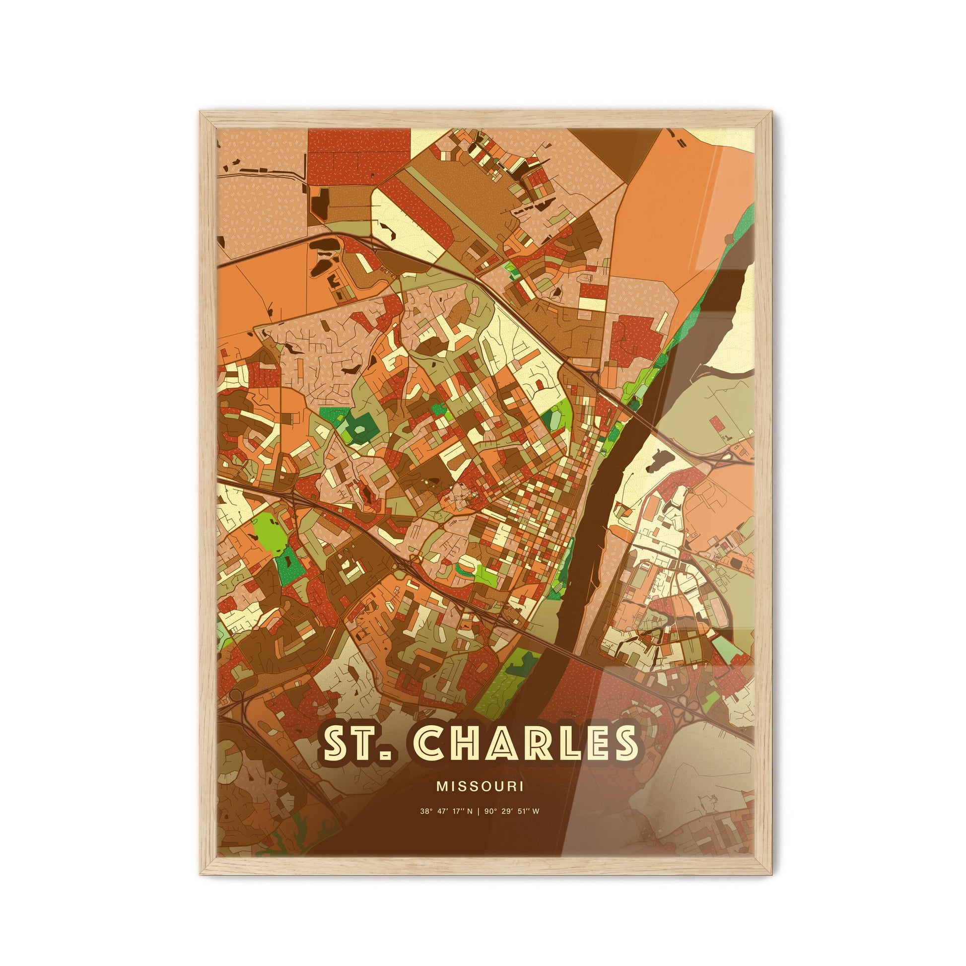 Colorful ST. CHARLES MISSOURI Fine Art Map Farmhouse