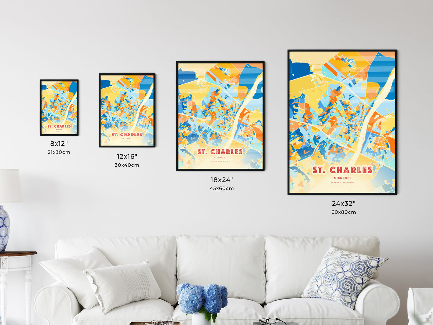 Colorful ST. CHARLES MISSOURI Fine Art Map Blue Orange