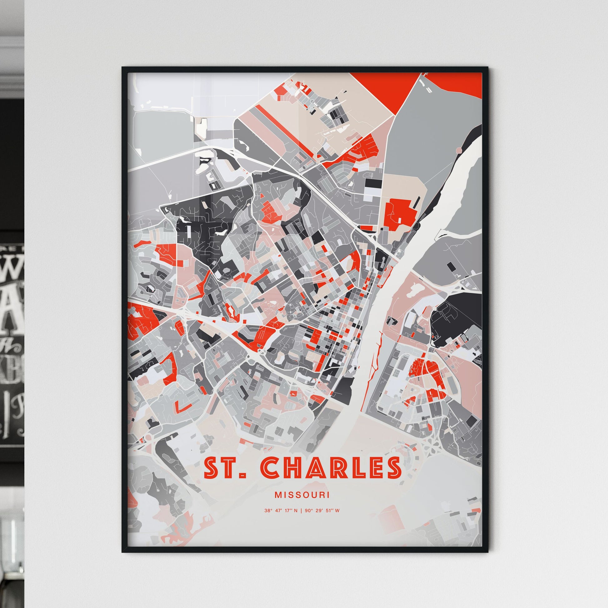 Colorful ST. CHARLES MISSOURI Fine Art Map Modern