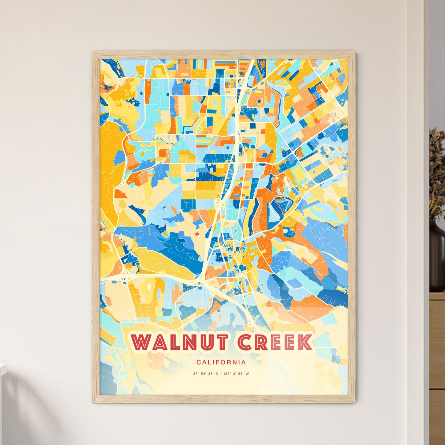 Colorful Walnut Creek California Fine Art Map Blue Orange