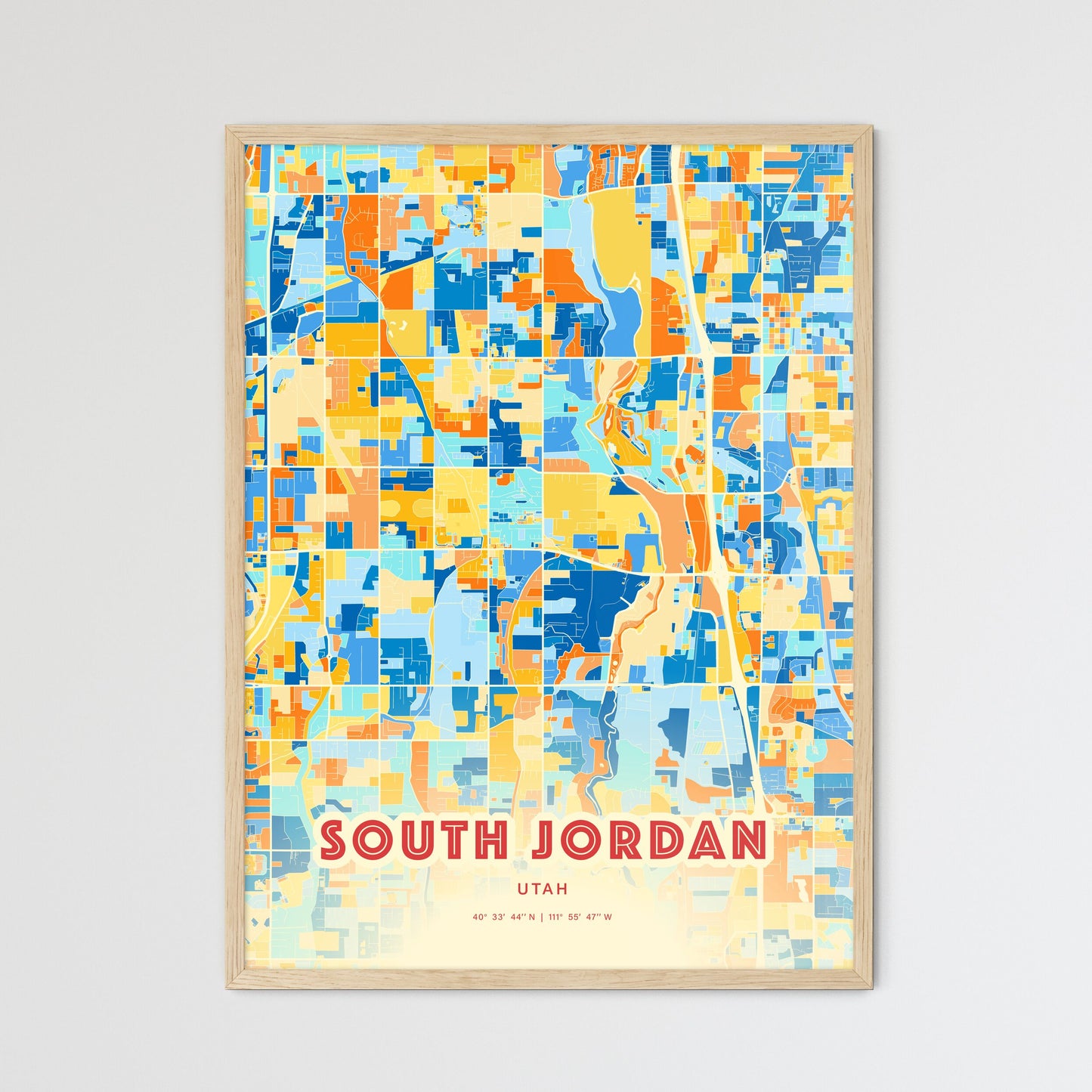 Colorful SOUTH JORDAN UTAH Fine Art Map Blue Orange