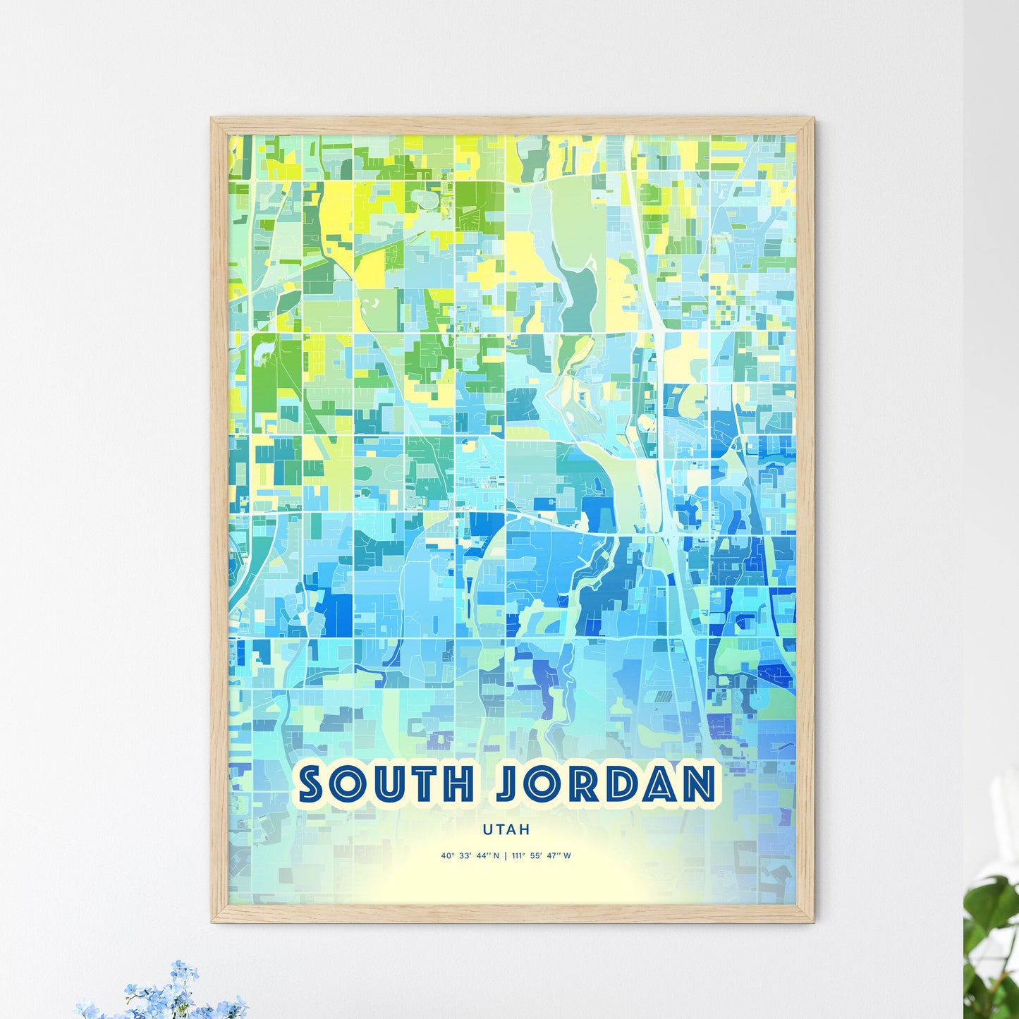 Colorful SOUTH JORDAN UTAH Fine Art Map Cool Blue