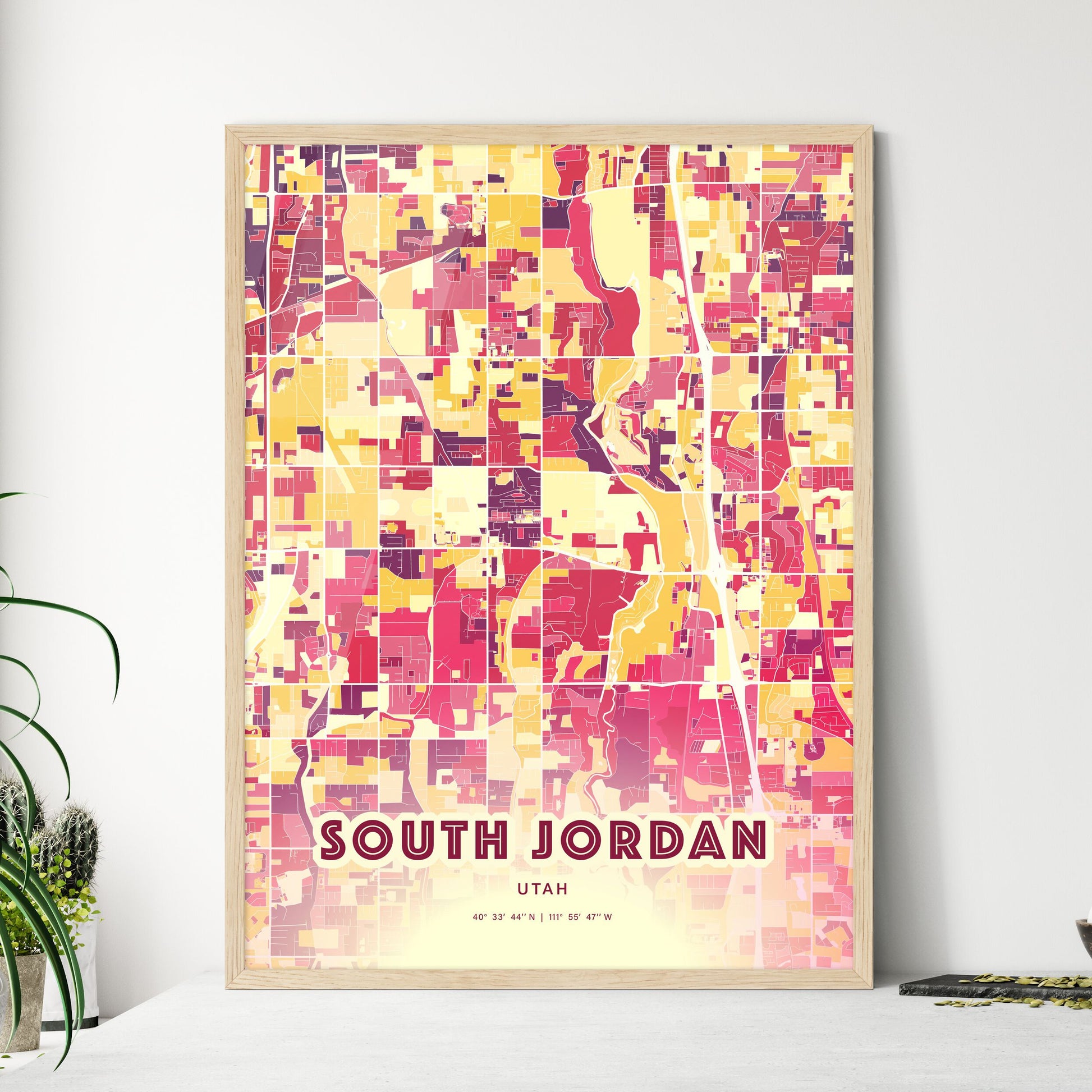 Colorful SOUTH JORDAN UTAH Fine Art Map Hot Red