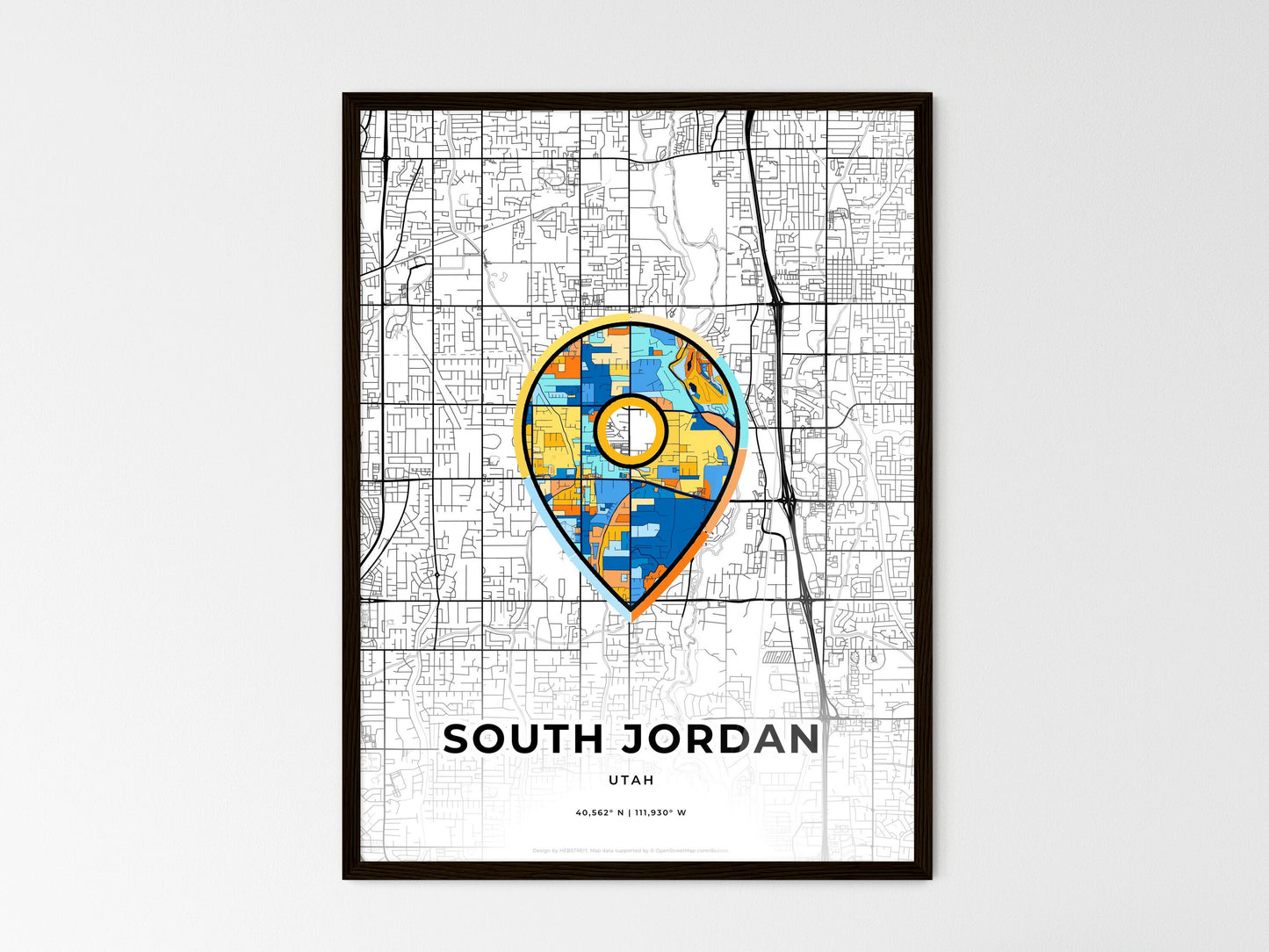 South Jordan Utah wedding art map with pointer icon