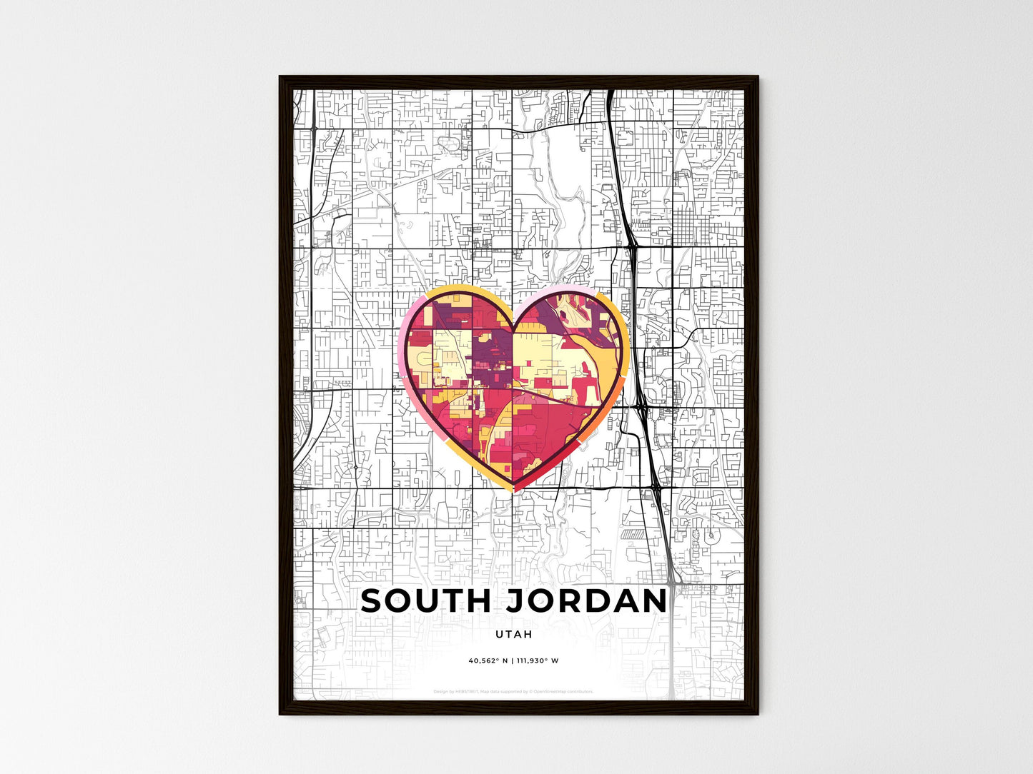 South Jordan Utah wedding art map with heart icon
