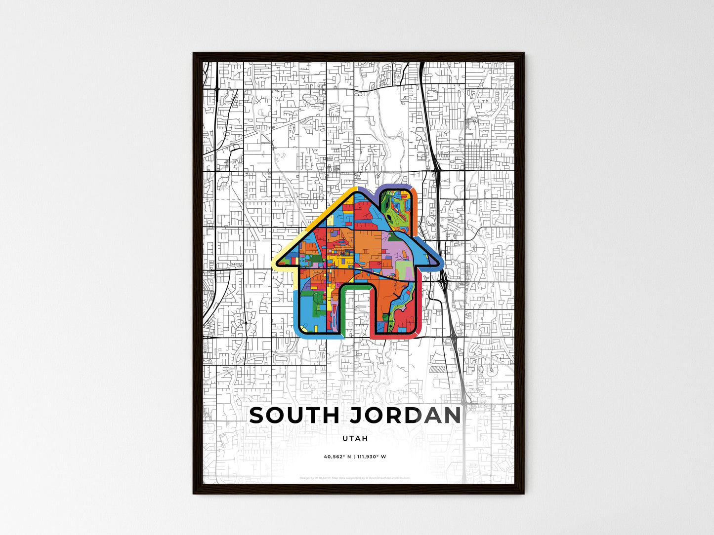 South Jordan Utah wedding art map with home icon