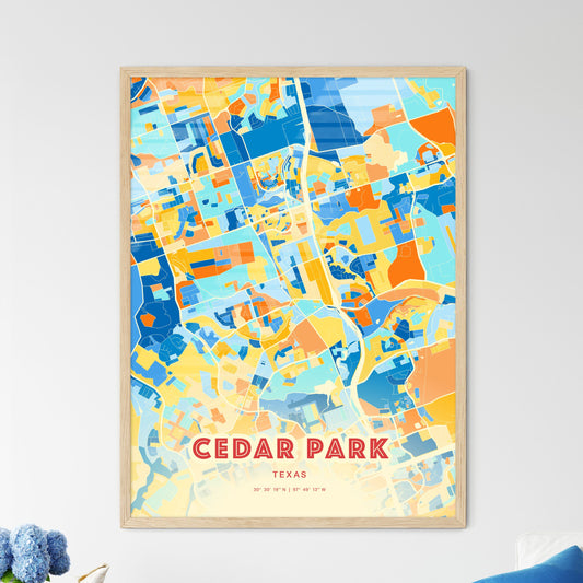 Colorful CEDAR PARK TEXAS Fine Art Map Blue Orange