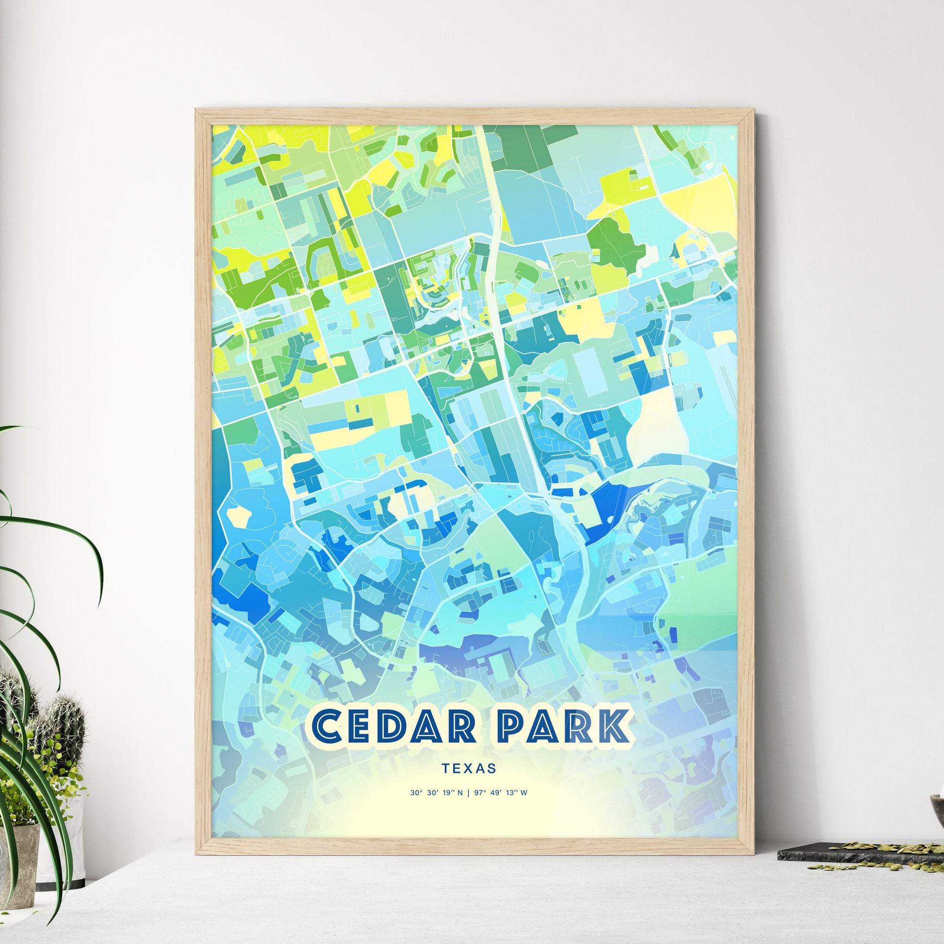 Colorful CEDAR PARK TEXAS Fine Art Map Cool Blue