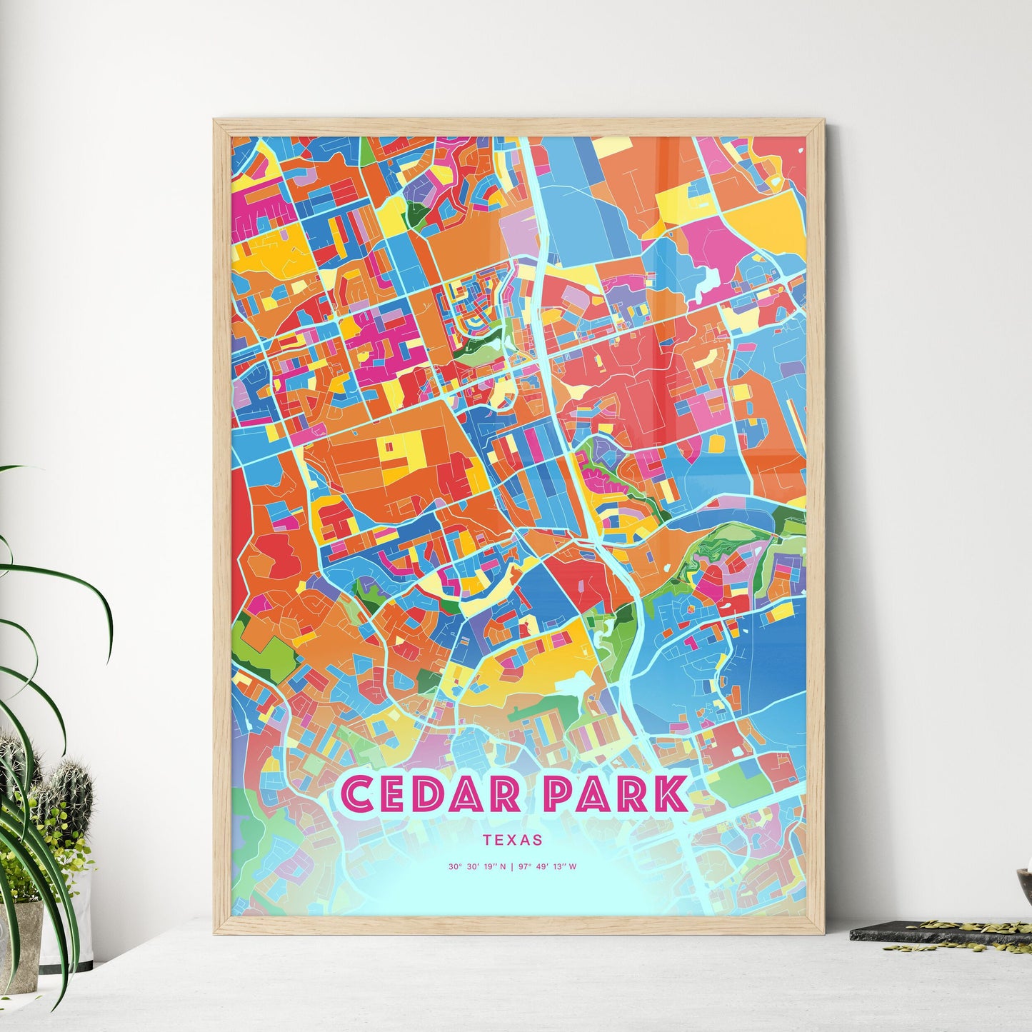 Colorful CEDAR PARK TEXAS Fine Art Map Crazy Colors