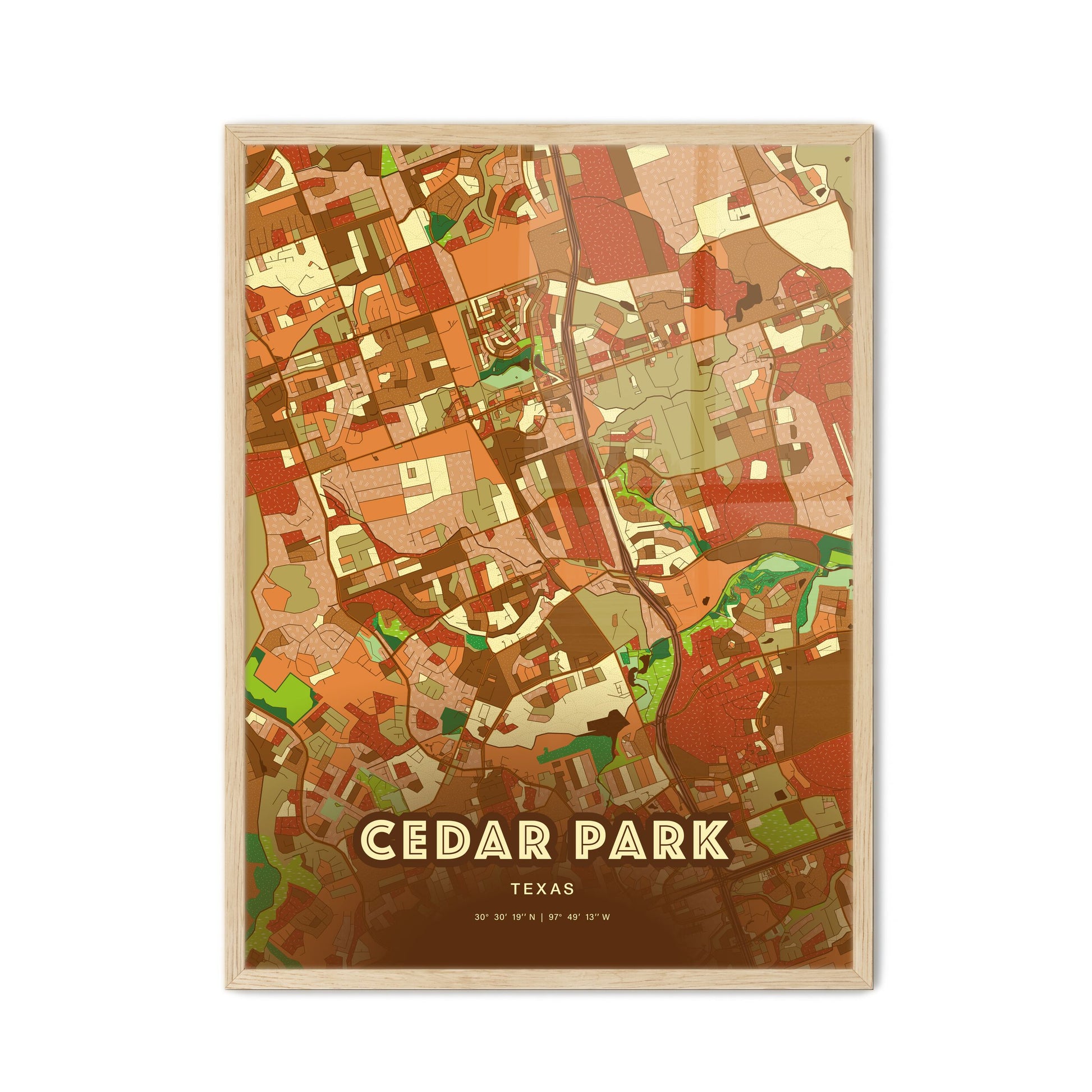 Colorful CEDAR PARK TEXAS Fine Art Map Farmhouse