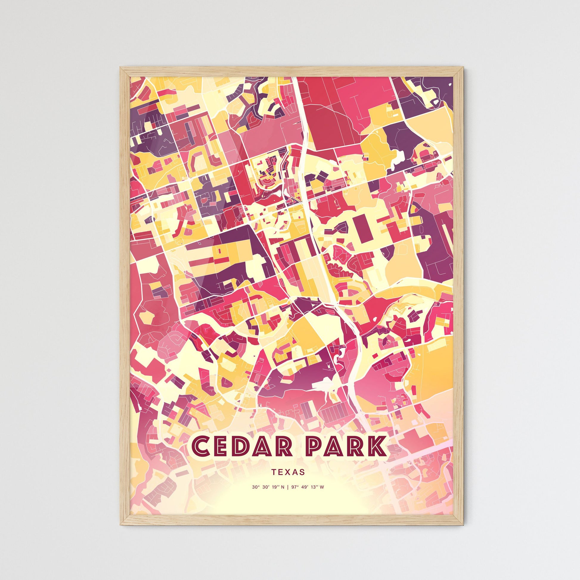 Colorful CEDAR PARK TEXAS Fine Art Map Hot Red