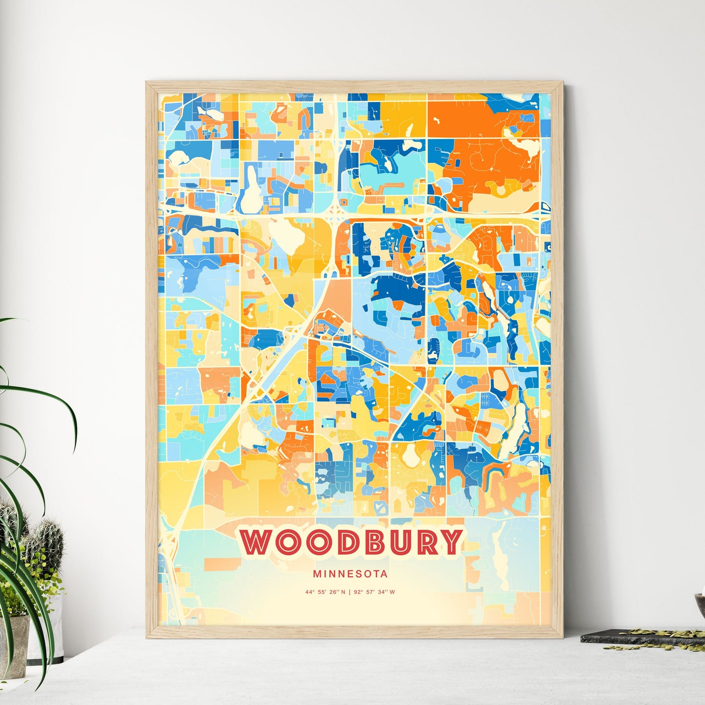 Colorful Woodbury Minnesota Fine Art Map Blue Orange