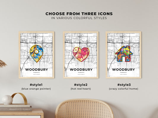 Woodbury Minnesota maps with colorful icons
