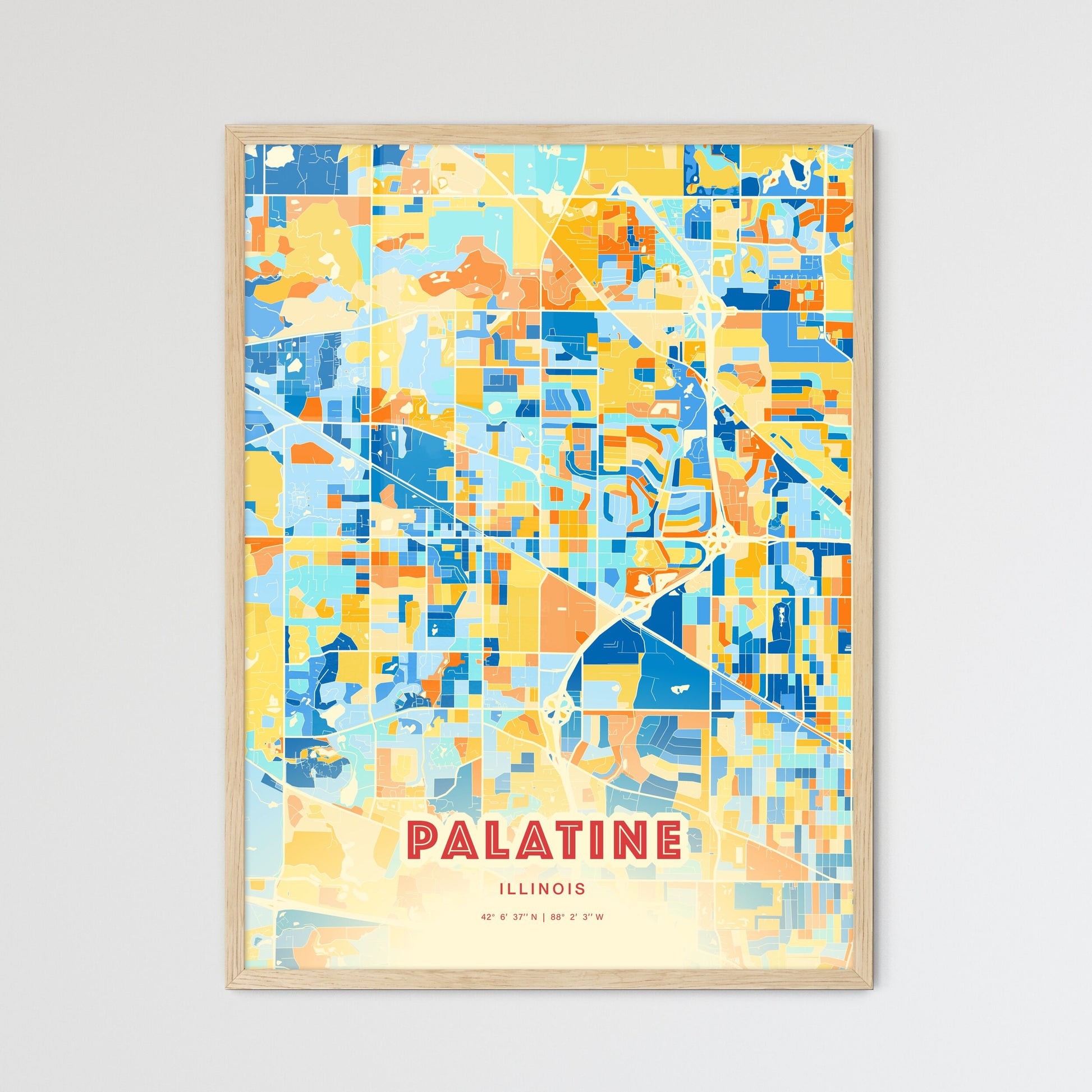 Colorful Palatine Illinois Fine Art Map Blue Orange